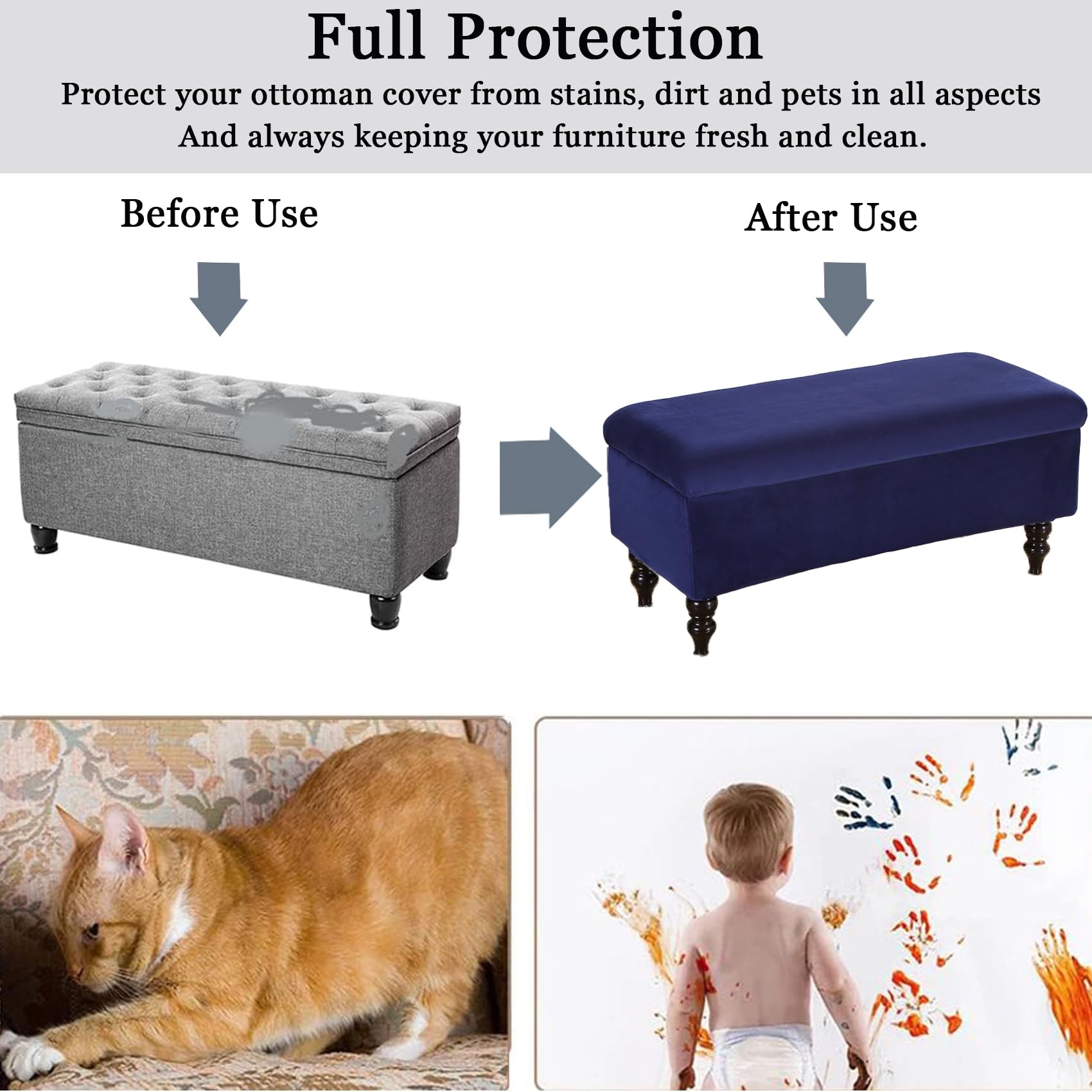JHLD Housse De Pouf Velours Extensible - Protection Luxueuse Et Confortable Pour Ottoman Pliable, Bleu Large