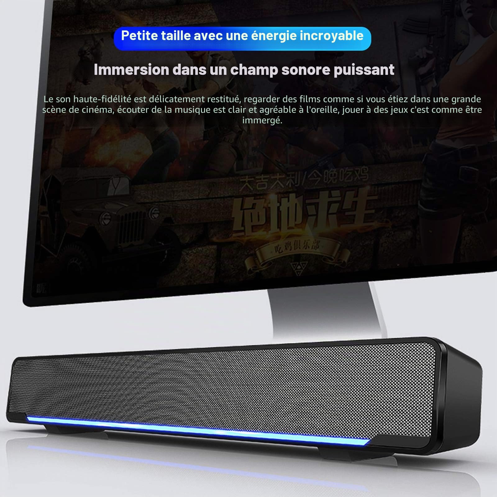 Barre de Son avec Subwoofer, Haut-Parleur Stéréo Filaire, Entrée USB/3.5mm pour PC Smartphone