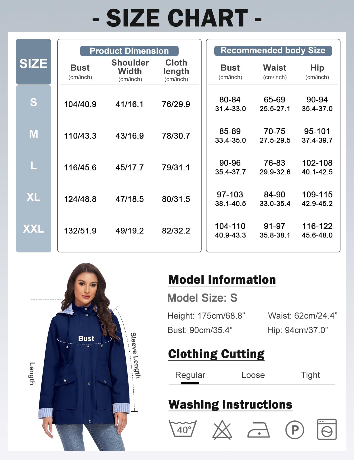 CMTOP Chubasquero Mujer Impermeable Chaqueta Largo Ligera Abrigo Transpirable Cortaviento con Capucha Parkas Casual Cremallera Raincoat Primavera Otoño para Exteriores