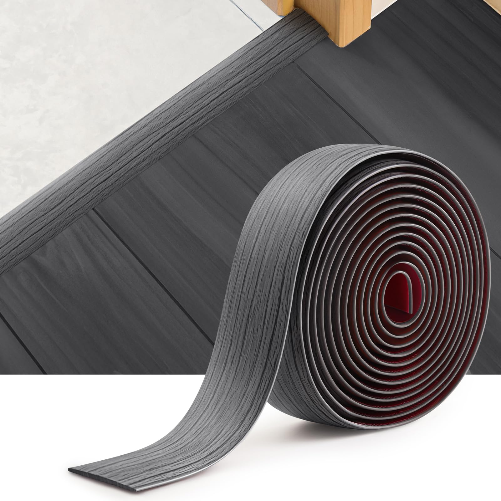 INMOZATA 1.2M Self-Adhesive Vinyl Flooring Threshold Transition Strip, Flat Laminate Profile Edge Trim Strip for Joining Floor Gaps (4cm, Dark Grey)