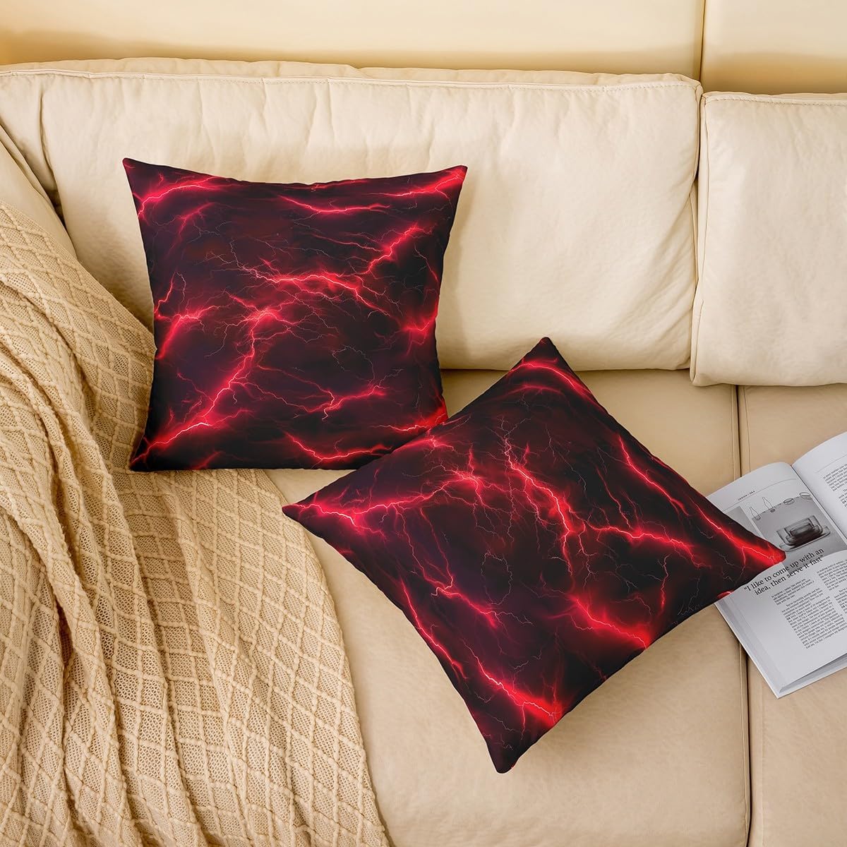 Manfei Cool Lightning Pillow Covers,Modern Style Abstract Geometric Throw Cushion Covers 18"x18",Teens Kids 3D Room Decor Cushion Cases,Extreme Weather Gradient Line Pillow Cases Set of 2 image 2