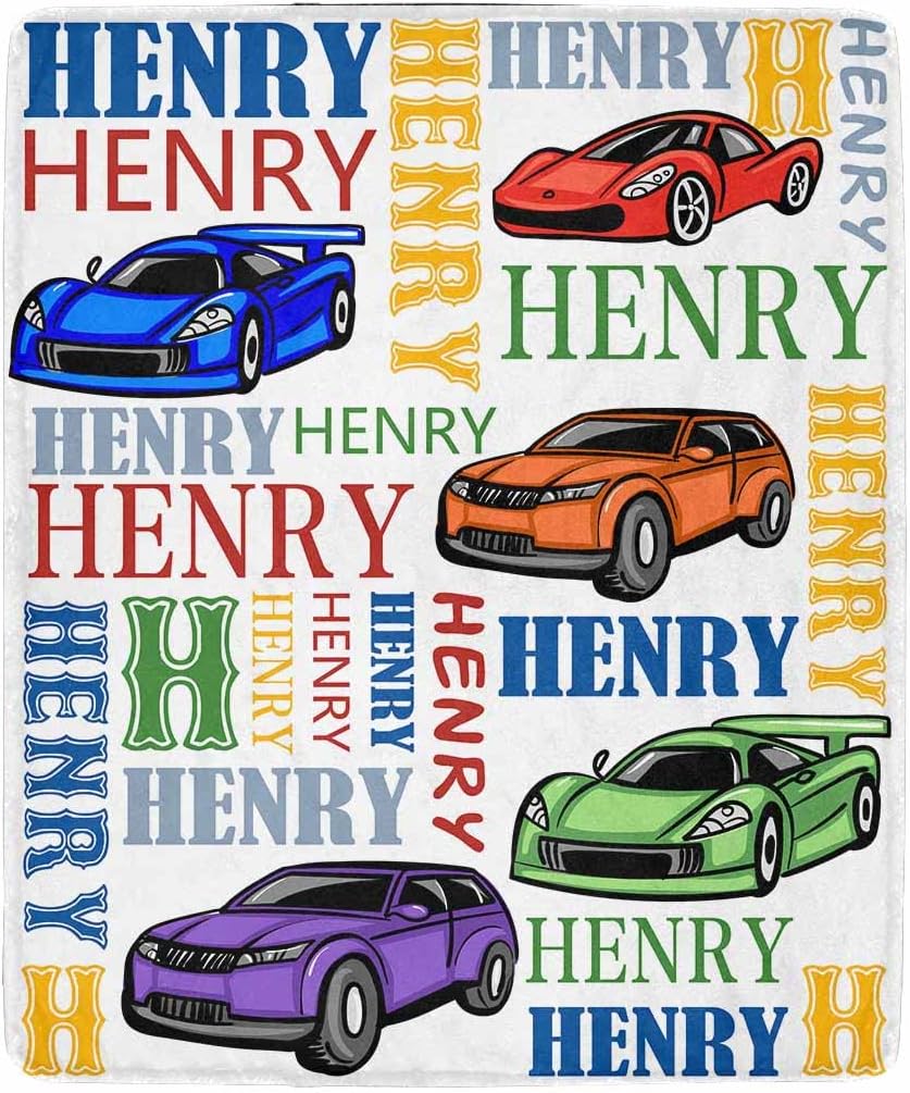 Artsadd Custom Name Blankets with Transportation Design, Cars Print Kids Throw Blanket for Girls Boys Children, Toddler Bedding Nursery Blanket for Couch Sofa Bed Baby Shower Birthday Gifts 60"x80"