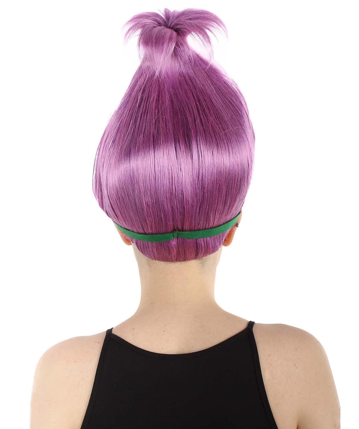 Vibrant Pointed Princess Troll Dark Purple Pointy Wig with Green and Blue Floral Crown for Adult, Universal Capless Design Flame-retardant Synthetic Fiber