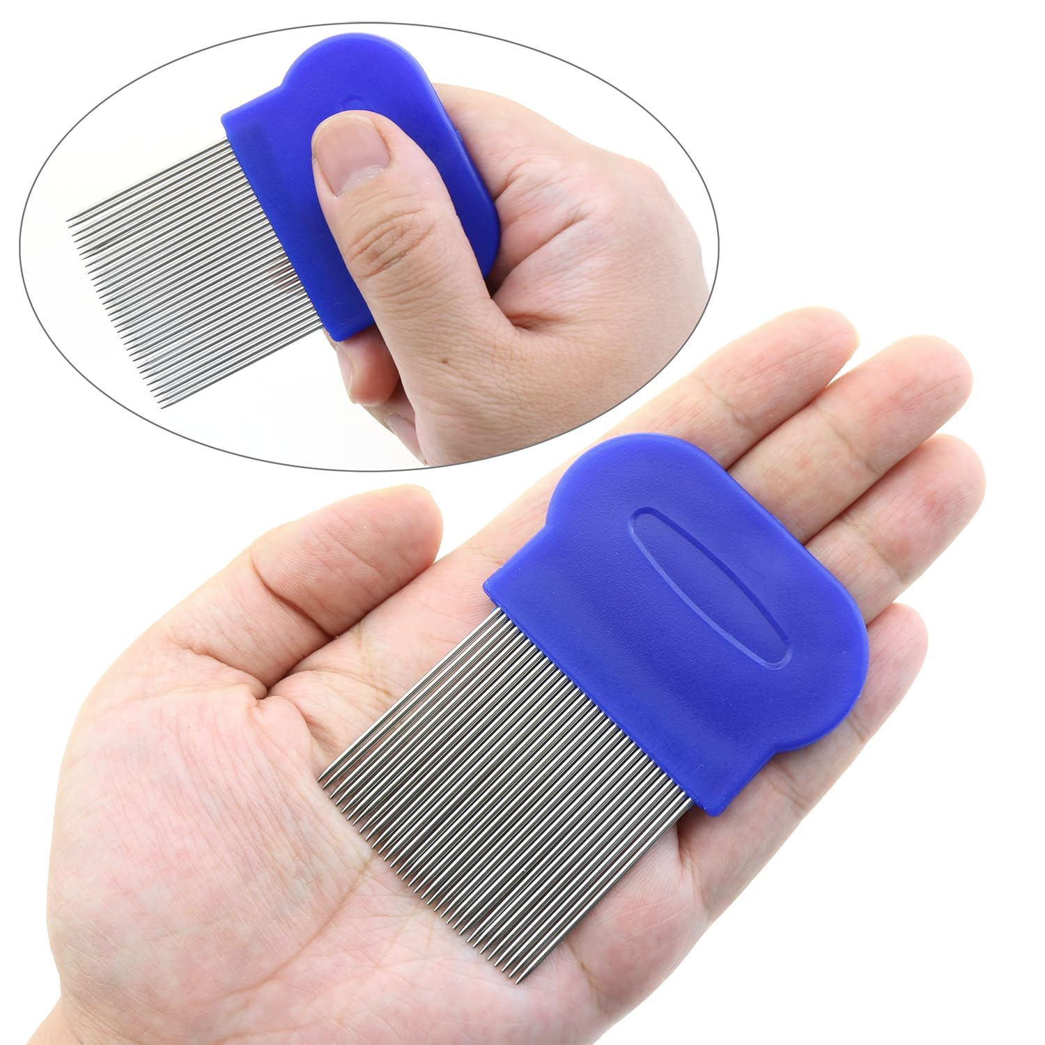 6-Piece Lice Removal Comb Set, Fine Metal Teeth Tool for Dogs Cats Pets and Humans to Groom and Remove Dandruff/Lice Eggs, Blue