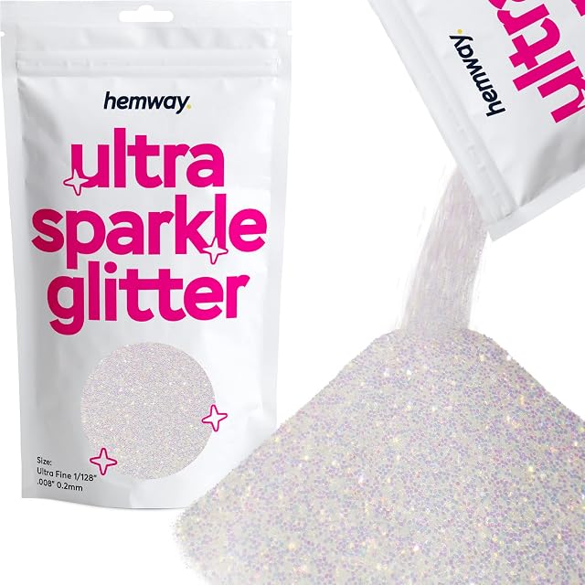 Hemway Premium Ultra Sparkle Glitter Multi Purpose Metallic Flake for Arts Crafts Nails Cosmetics Resin Festival Face Hair - Mother of Pearl Iridescent - Ultrafine (1/128" 0.008" 0.2mm) 100g / 3.5oz