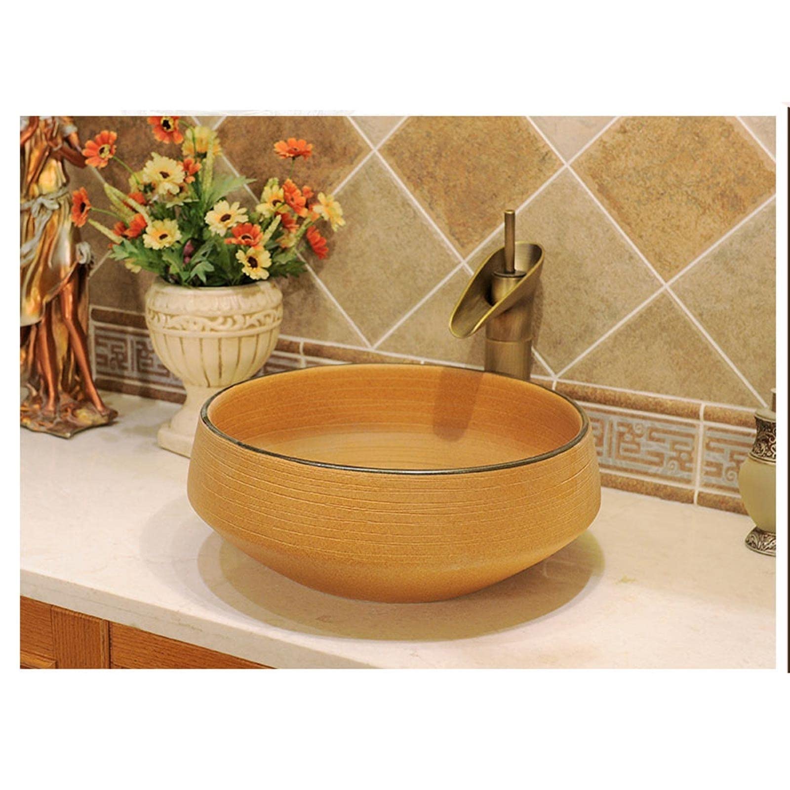 ASerZenith Bathroom Sink Vessel Sink Round Ceramic Bathroom Vessel Sink Above Counter Vanity Porcelain Countertop Sink Art Basin Bathroom Vessel Sinks,B