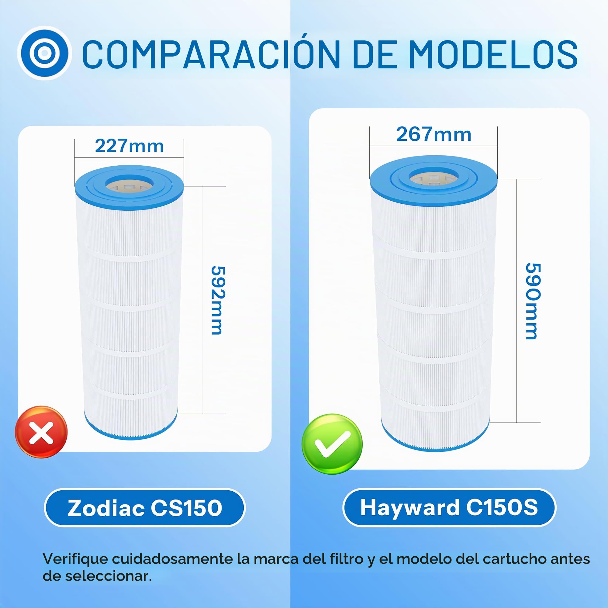 Cartucho de filtro para piscina compatible con Hayward CS150E, 1 unidad
