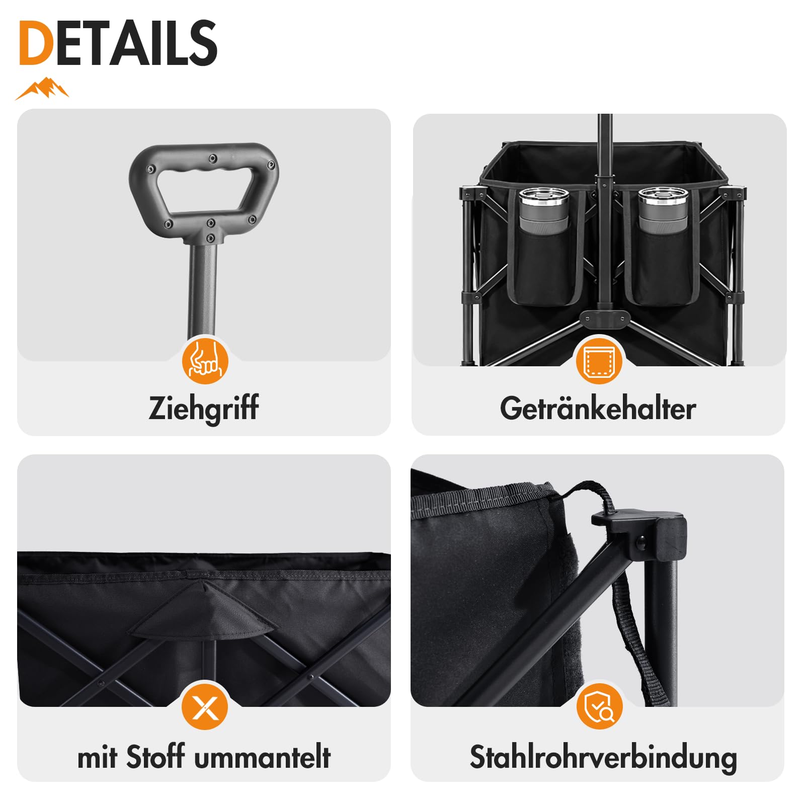 Bollerwagen faltbar 300L XXL Ladefläche 150kg belastbar Handwagen mit Getränkehalter Transportwagen klappbar Strandwagen Faltwagen für Garten Camping Festival