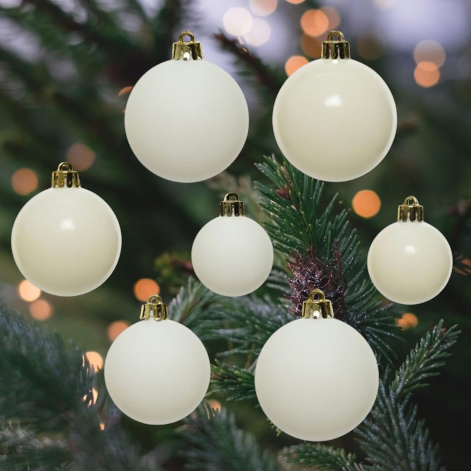 Shop4allsorts Wool White 30 Christmas Baubles - Round Bauble Decorations - Christmas Tree Hanging Ornament - 4Cm 40Mm 5Cm 50Mm 6Cm 60Mm Baubles - Matt & Gloss Finish - Tree Wreath Garland Decorations.
