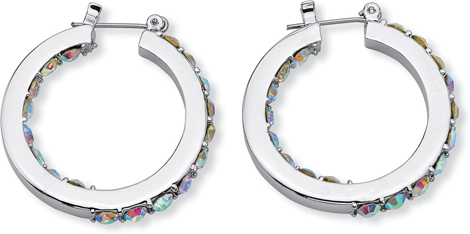 PalmBeach Silvertone Round Aurora Borealis Crystal Inside Out Hoop Earrings (30mm)
