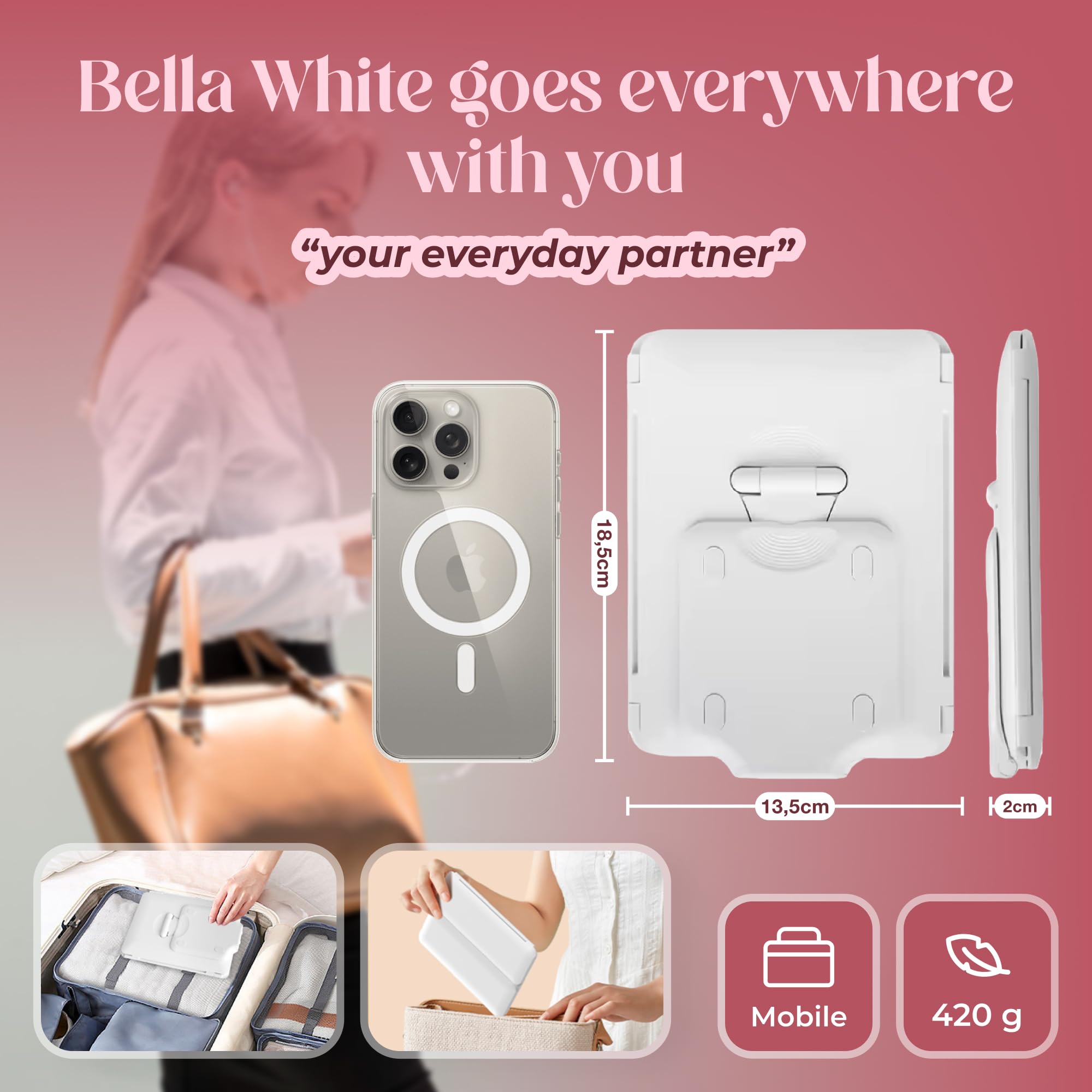 hajer Podświetlane lusterko do makijażu LED + torba transportowa, powiększone 1X/3X/5X, 3 tryby oświetlenia, dotykowe i ładowanie USB-C z baterią litową. Przenośne i składane lusterko podróżne.