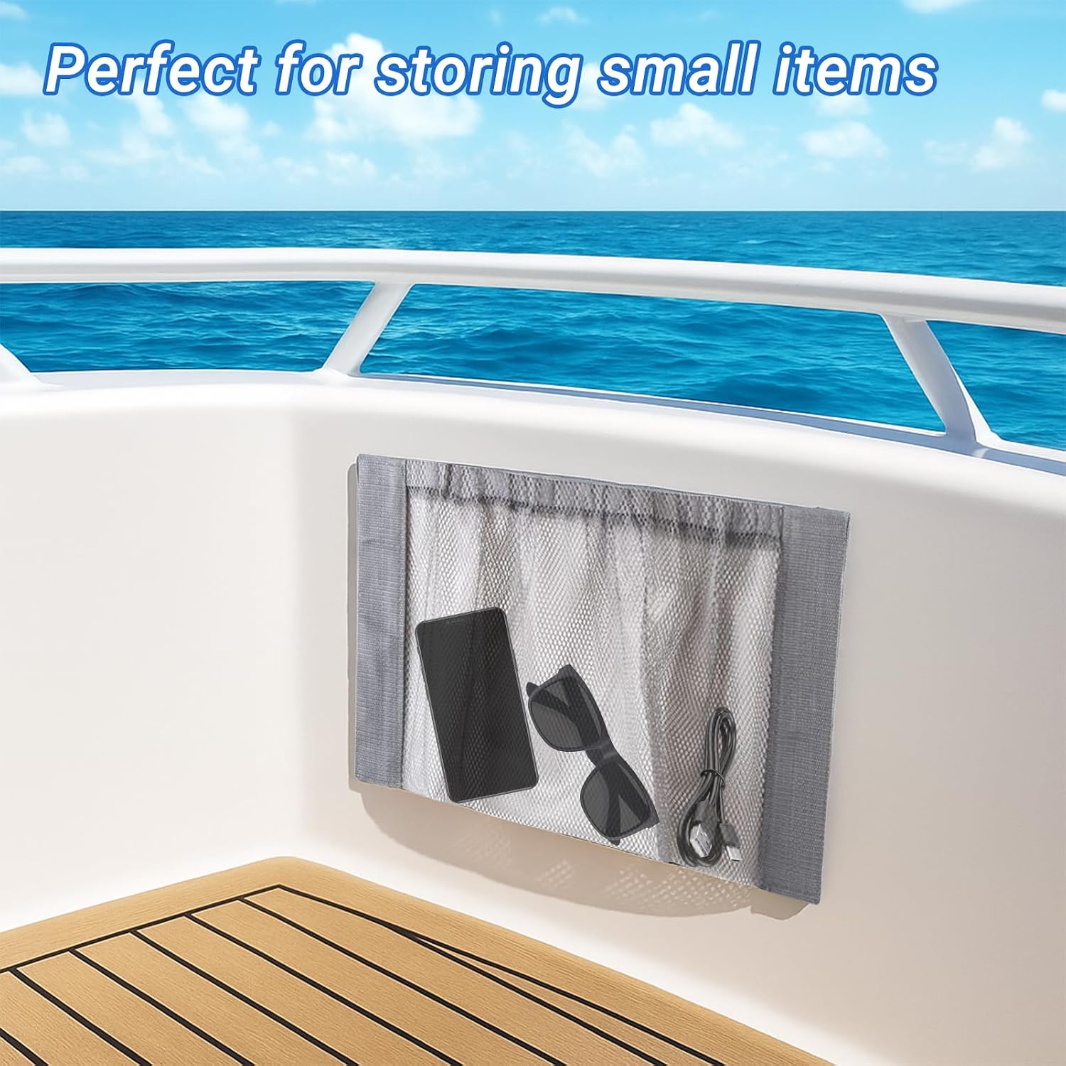 Boat Adhesive Backed Storage Bag - Marine Mesh Organizer Pouch to Keep Things Secure for Hatches, Console Doors, Gunwales
