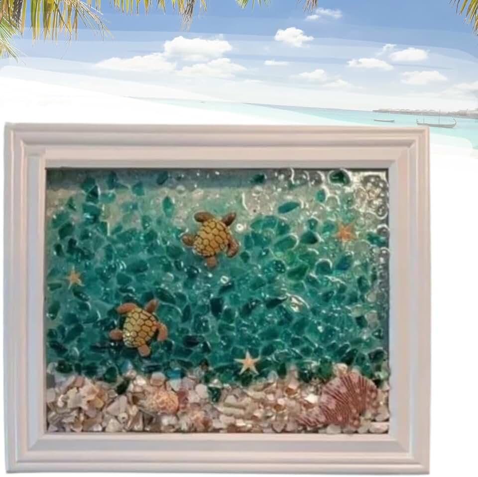 Sea Glass Art Kits, New Sea Glasss Resin Art Kits for Adults, DIY Mosaic Glass Kits, Mosaic Kits for Adults Resin Beach Art Kit for Home Decoration, Bookshelf, Office, Windowsill (G)
