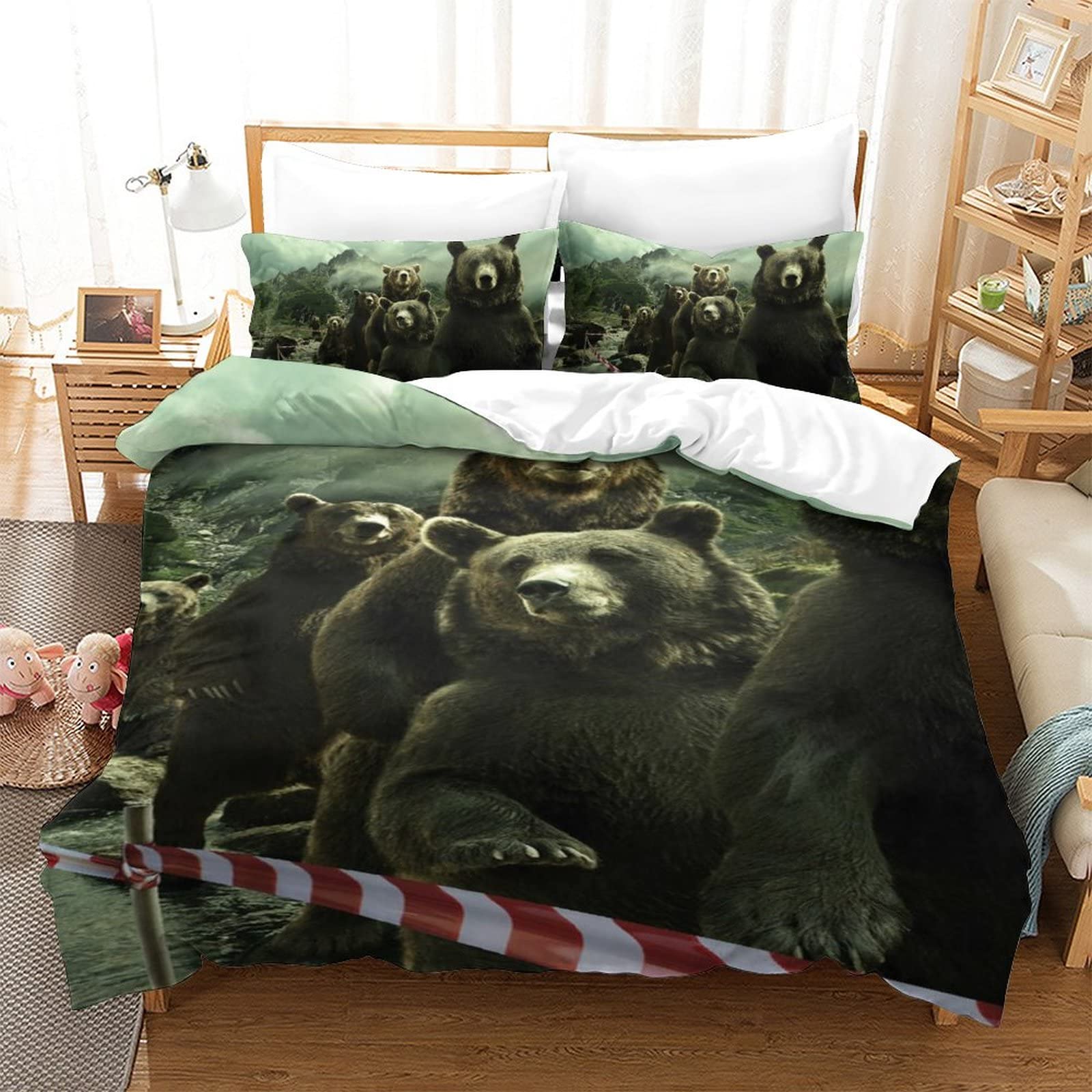 Housse de couette ours 3D 135x200 pour lit simple avec sa taie d'oreiller