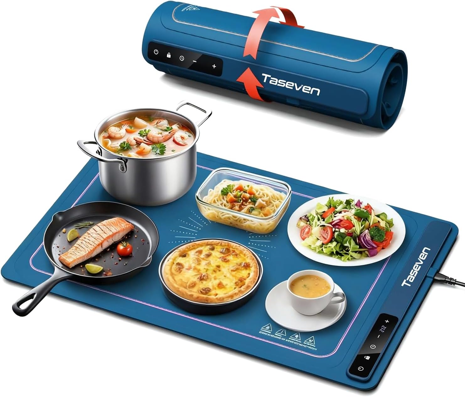 Food Warming Mat, Silicone Heating Tray with 7 Temperature Settings, Quick Full Surface Heating Pad, Thermochromic Line, Kids Lock, Electric Warming Tray for Buffets Party