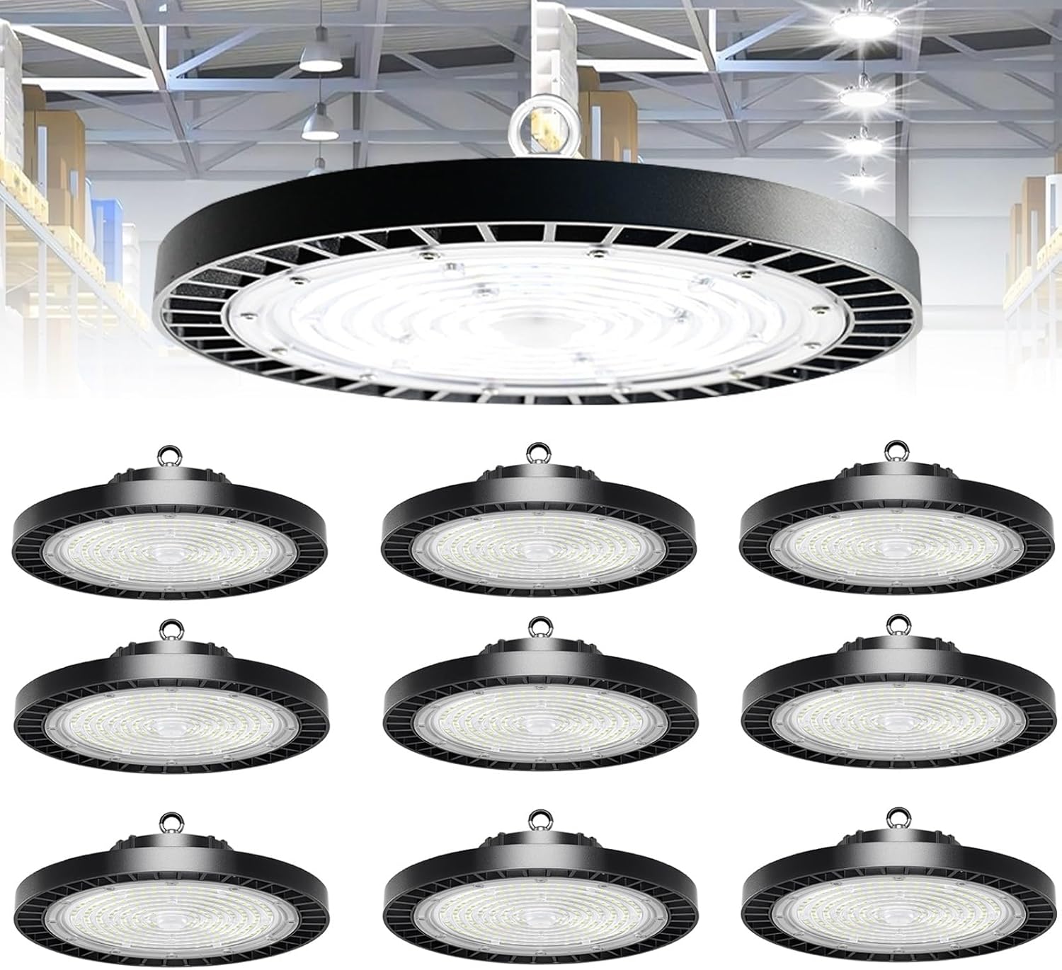 Value 20-Pack 150W UFO High Bay Shop Light, 6000K 19,500LM High Bay LED Factory Lights Replaces 800W MH/HPS, IP65 Bulk Commercial Use Lamp for Garage Workshop Warehouse Barn(6000K,10PCS)