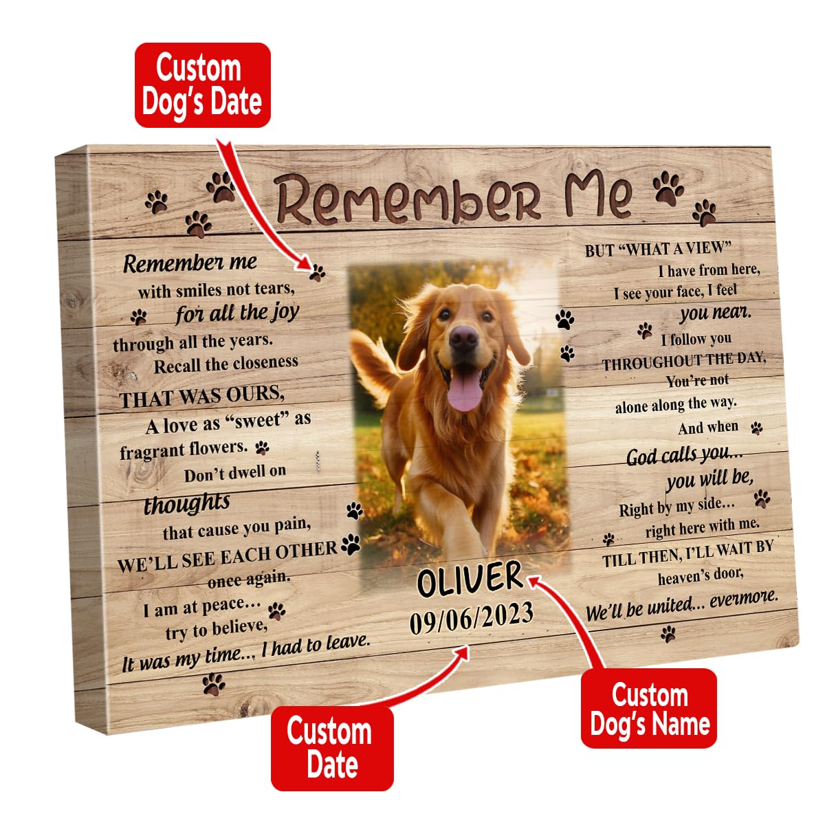 S101615 Dog Memorial Landscape Canvas, Remember Me Gift for Dog Lovers Dad, Personalized Memorial With Picture Name Date