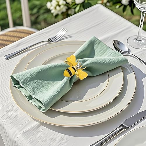 Miniatura 5 de Davifina Juego de 12 servilleteros de girasol, servilleteros de abeja dorada, servilleteros de flores de metal, servilleteros de abeja de otoño para