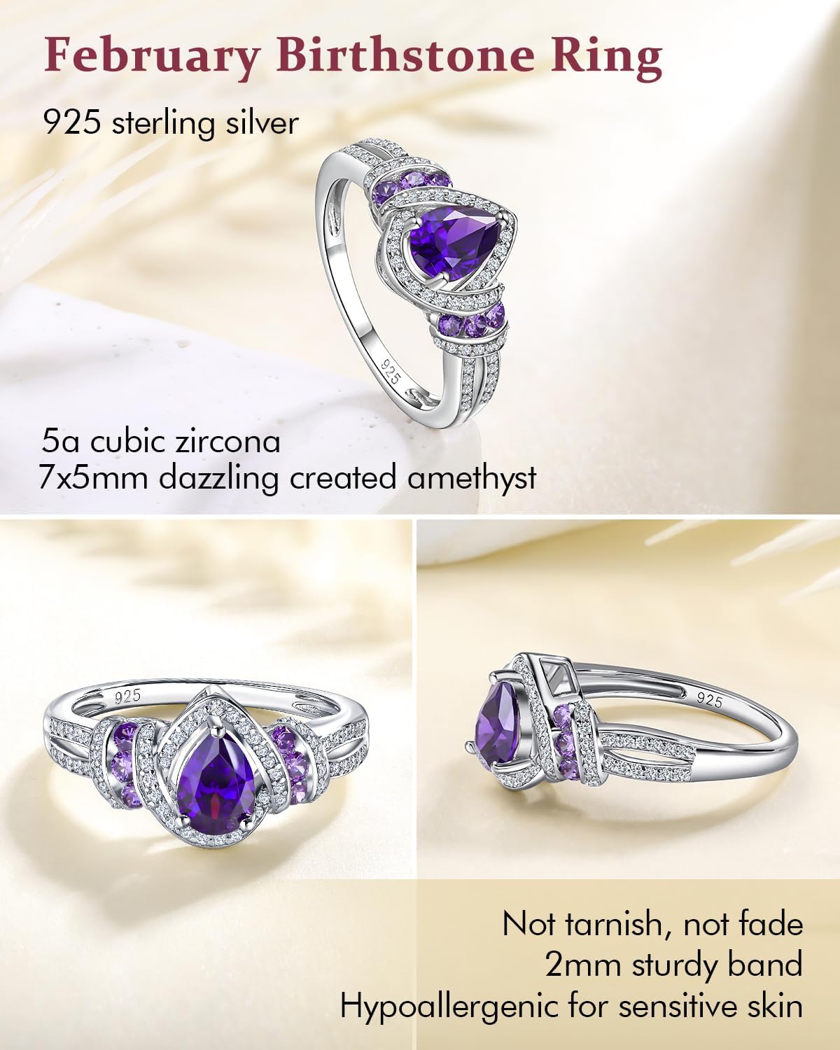 DAYBYDAY Pear Birthstone Rings for Women 925 Sterling Silver Created Gemstone Pear Shaped Engagement Ring Split Shank Anniversary Wedding Rings for Women