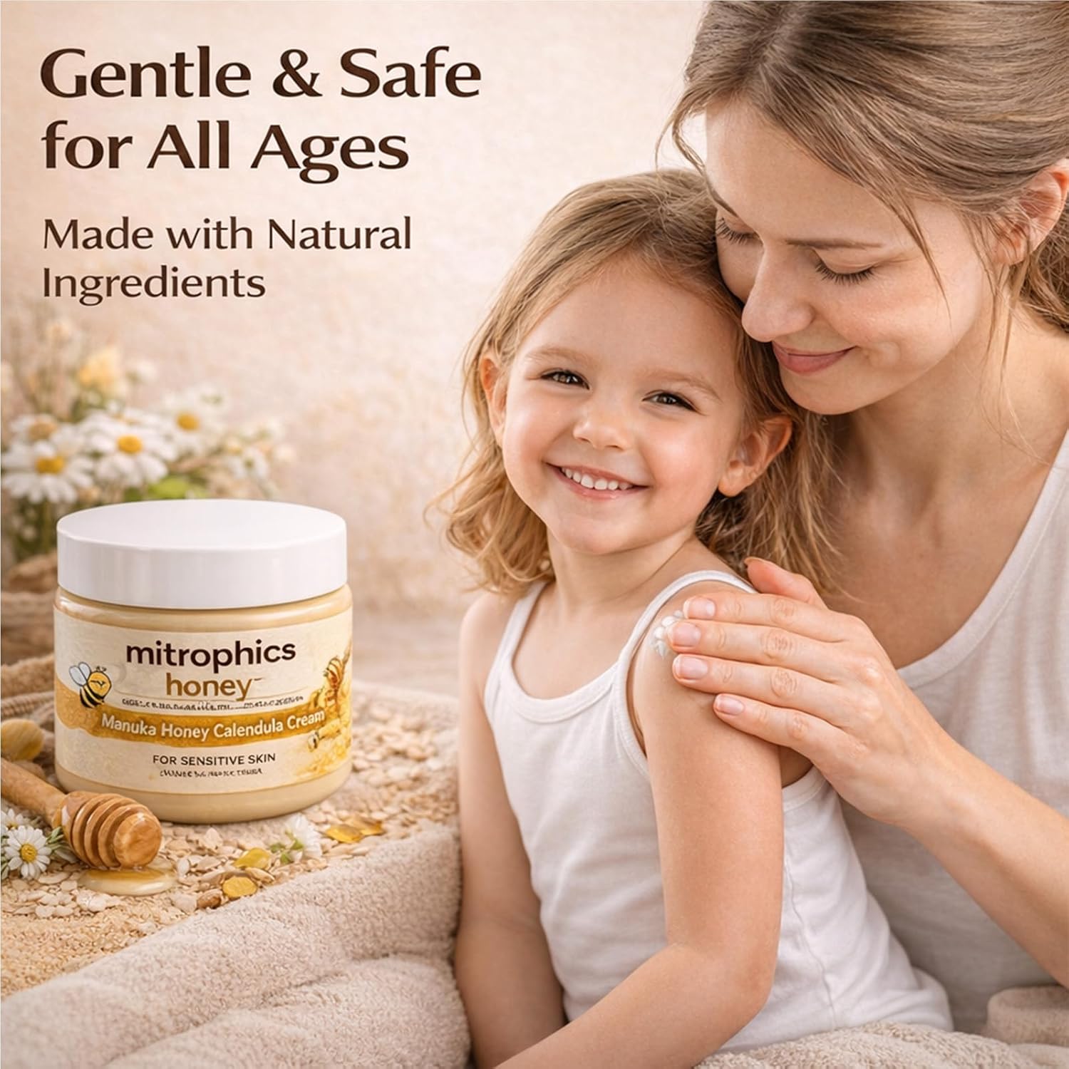 Mitrophics Honey Eczema Soothing Cream - with Manuka Honey, Colloidal Oatmeal & Natural Oils, Natural Lotion, for Relieving Dry Skin on Hands and Body. Fast-Absorbing & Non-Greasy, Unscented(1pc)