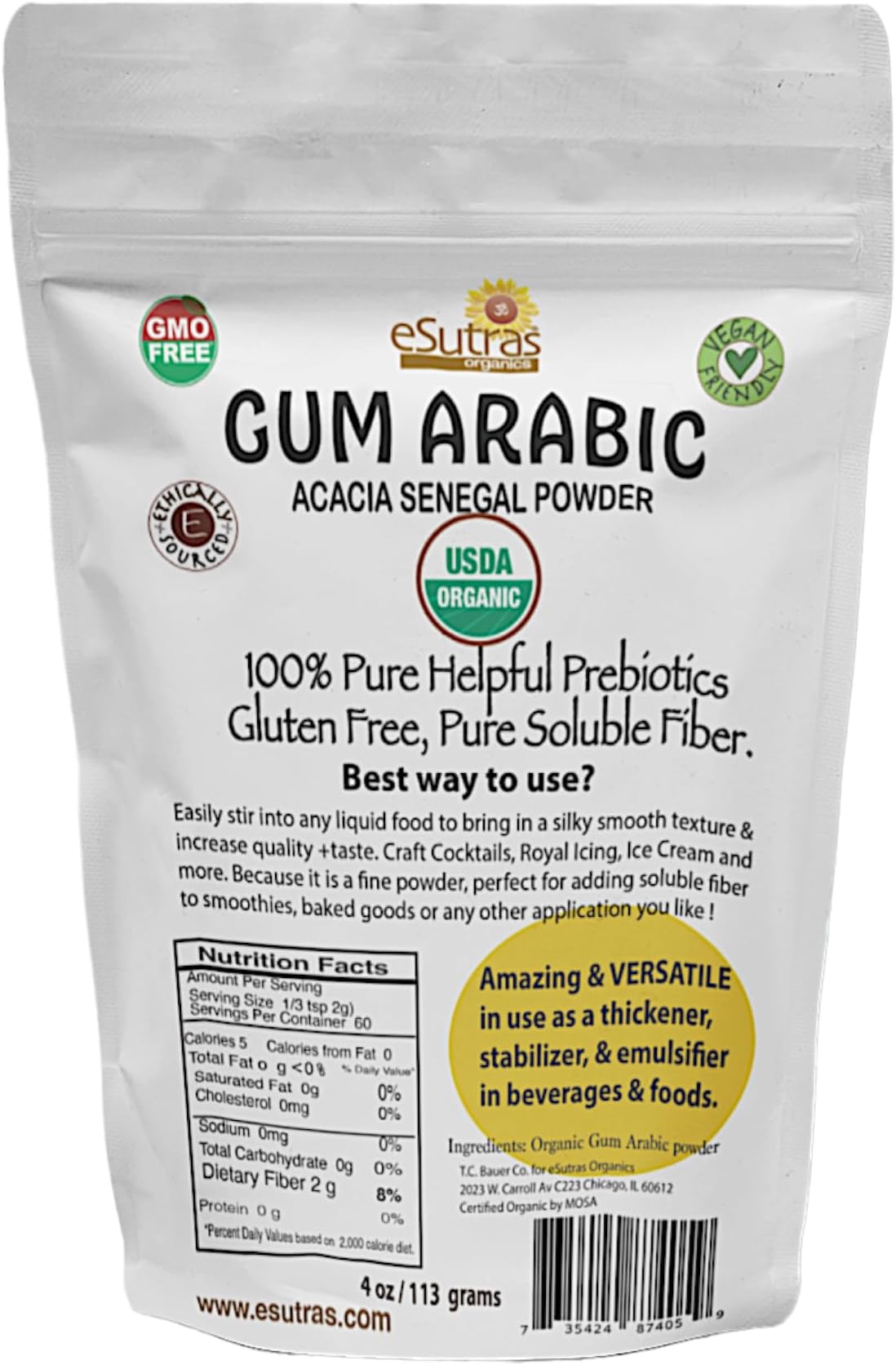Gum Arabic Powder, USDA Organic | 4 oz. Easy use Bag | Gum Acacia Use as Food emulsifier thickener or DIY Watercolors