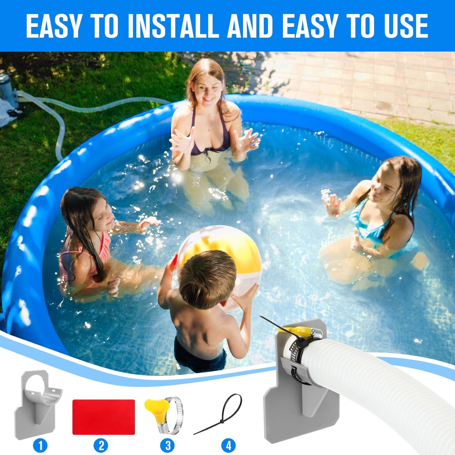 Tuanse 6 Sets 1. 25''x 41'' Pool Hose for Above Ground Pools, Replacement Pool Pump Hose with Clamps and Pipe Holders, Swimming Pool Replacement Accessory for Filter Pump 330/530/1000 Gph(White)