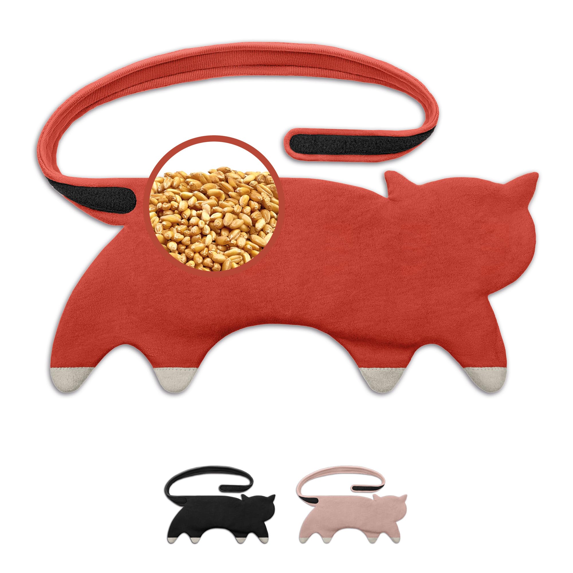 LESCHI Cuscino cervicale termico per microonde, 100% cotone e grano biologico, gatto marrone, cuscino riscaldante ideale come fonte di calore in inverno e per alleviare tensioni a spalla schiena collo