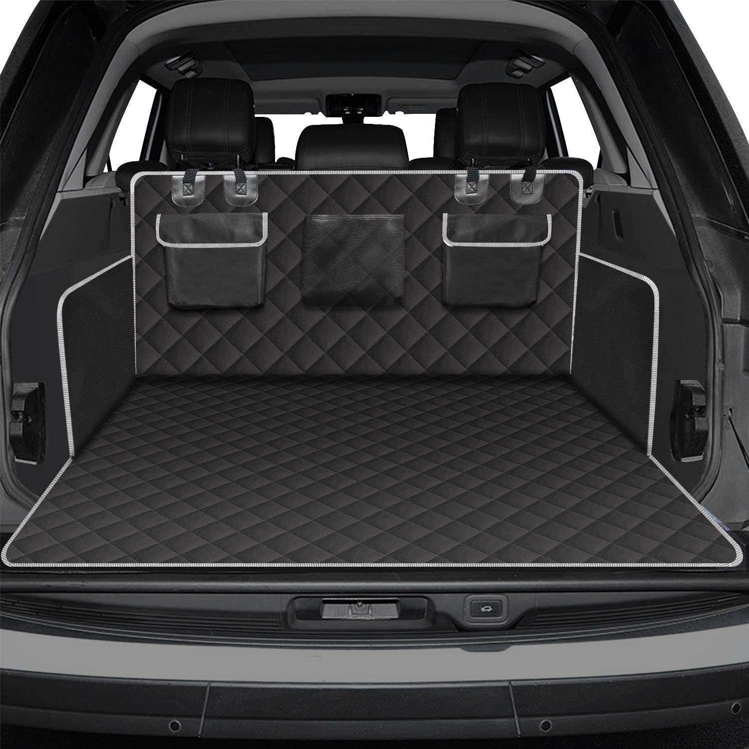 Protection Coffre Voiture pour Jeep Wrangler 4xe Sahara 2021-2026, Bâche de Coffre imperméable et Anti-Rayures pour Chien avec Rabat Pare-Chocs, Tapis de siège arrière antidérapant
