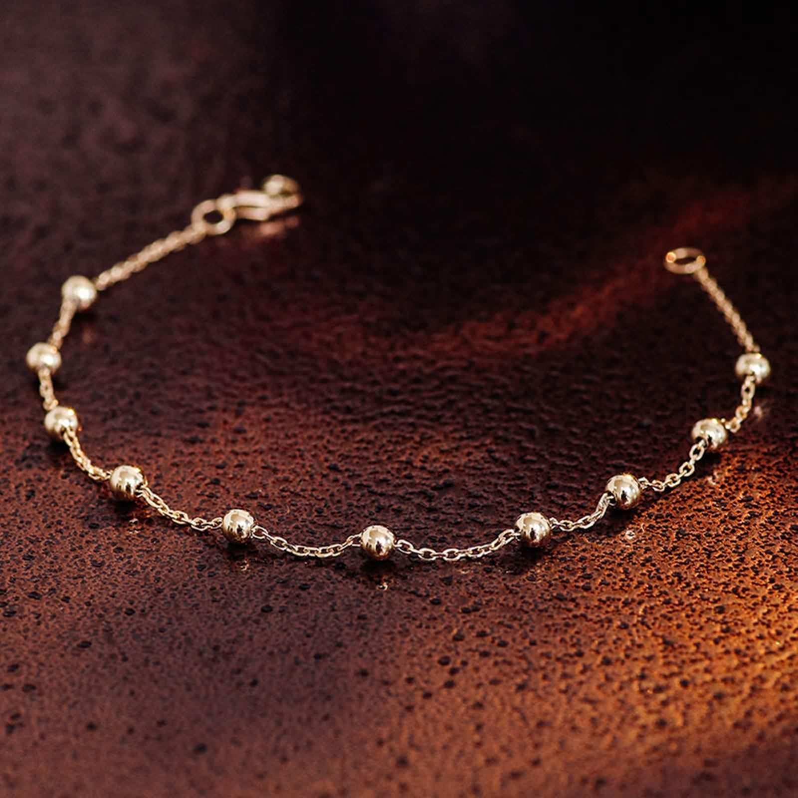 Pulseras para mujer de moda, pulsera de oro amarillo con cuentas para promesa de boda