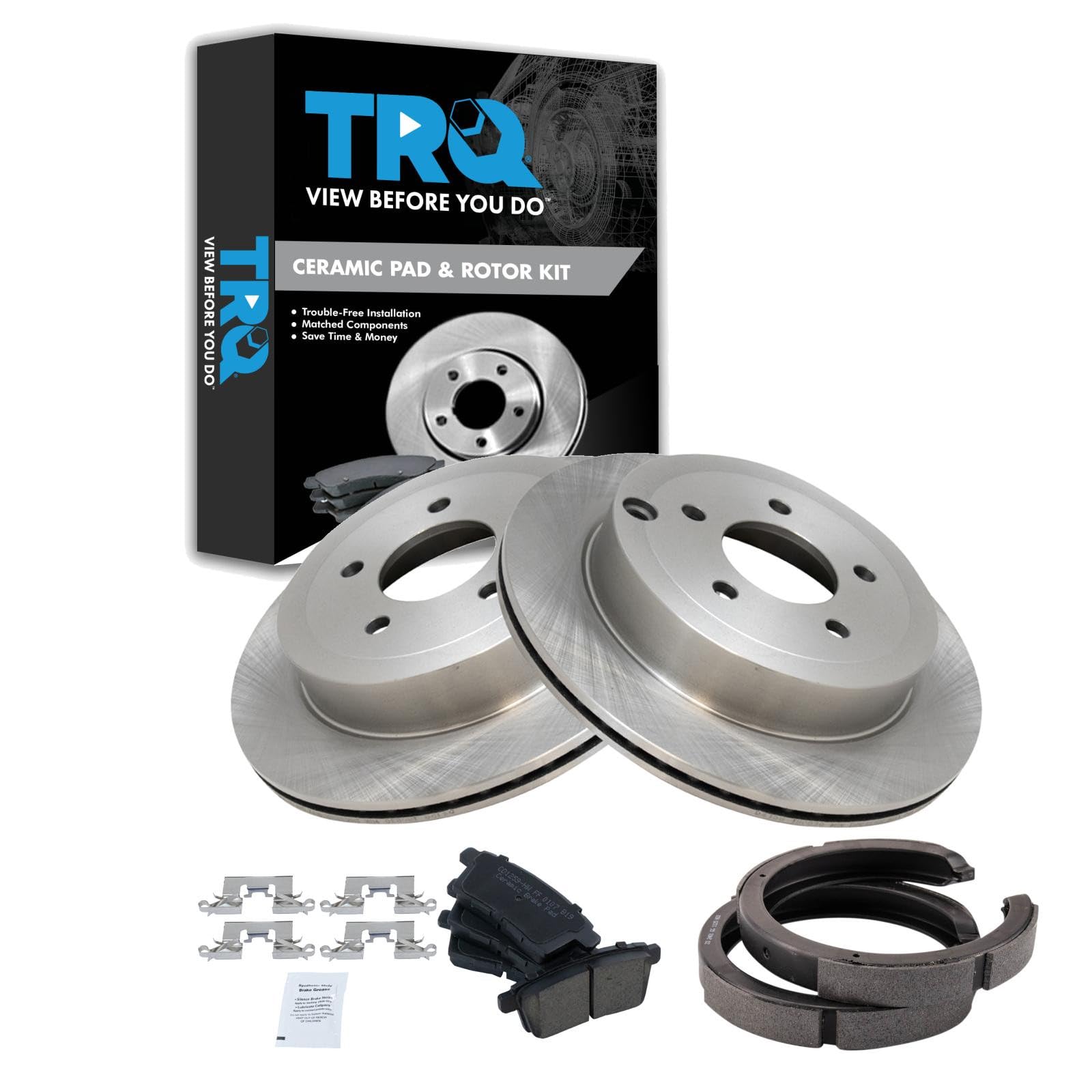 TRQ Rear Brake Pad and Rotor Set Ceramic Parking Shoe Compatible with 2007-2010 Ford Edge Lincoln MKX