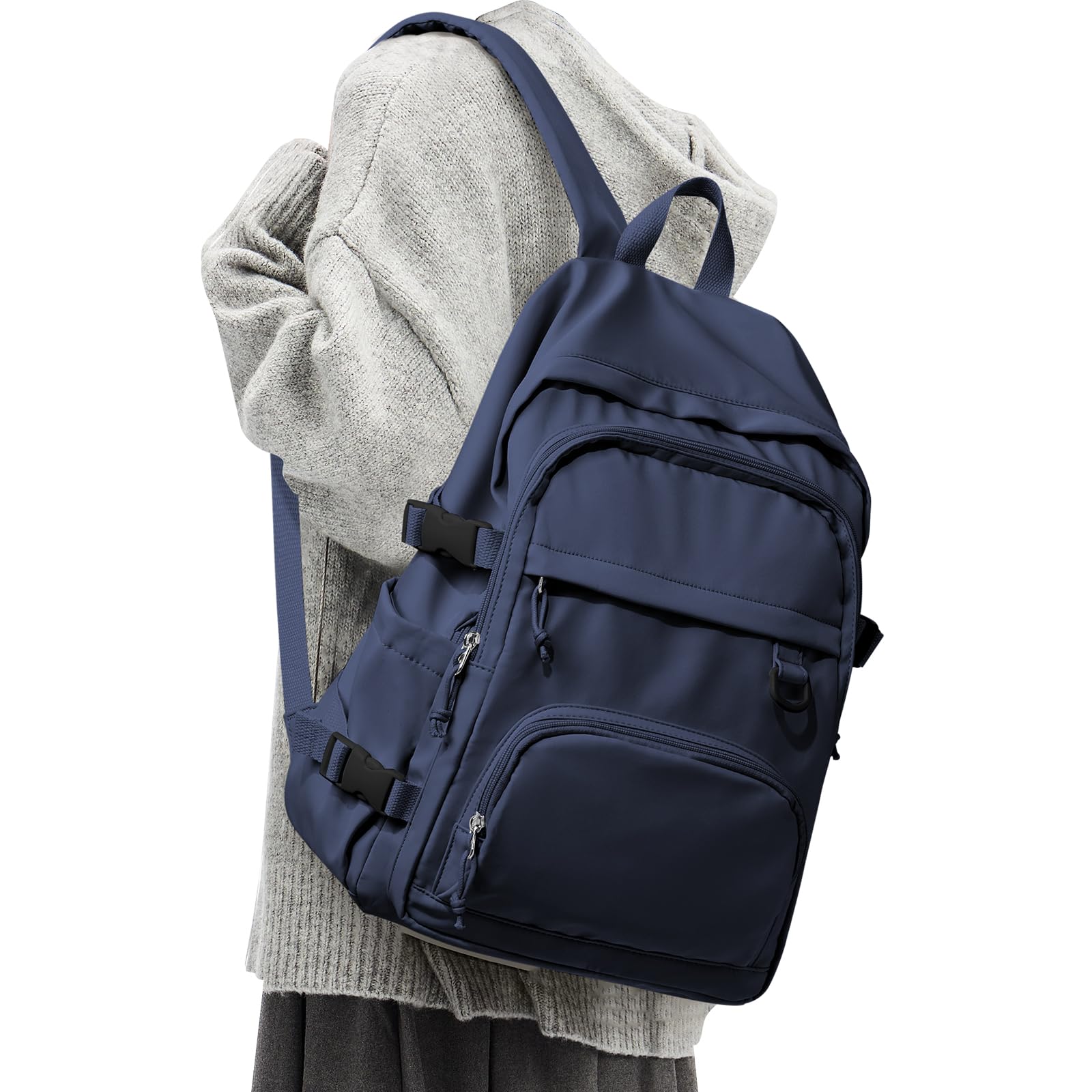 sikazan Leichter Schulrucksack Teenager Jungen Mädchen Mit Laptopfach Rucksack Schule Groß Schultasche Damen, School Backpack Boys Girls School Bag, Dunkelblau