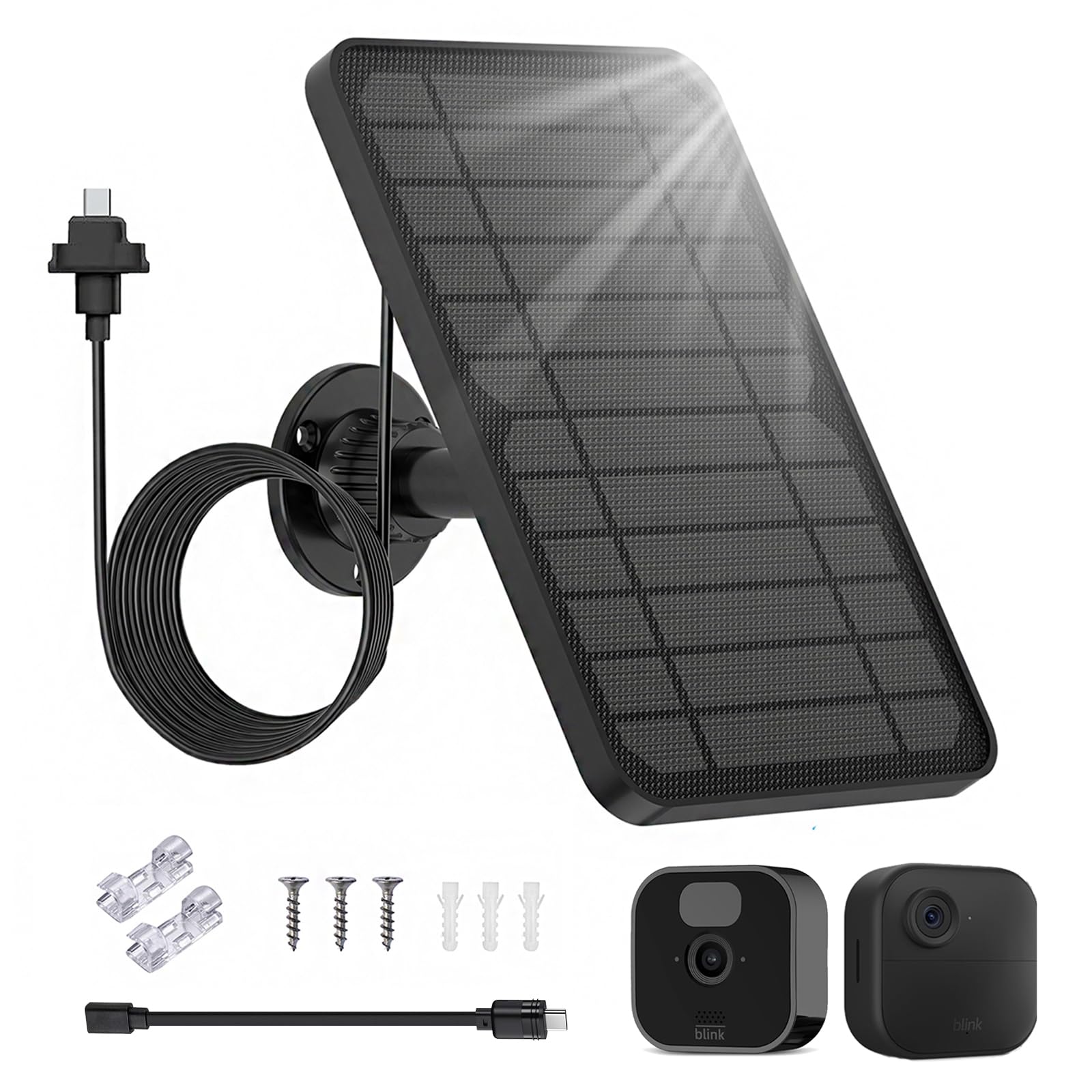 1 Panneau Solaire pour caméra, Panneau Solaire étanche Compatible avec caméra extérieure Blink Outdoor 4 (4e génération), avec câble d'alimentation extérieur de 4 m et Support réglable