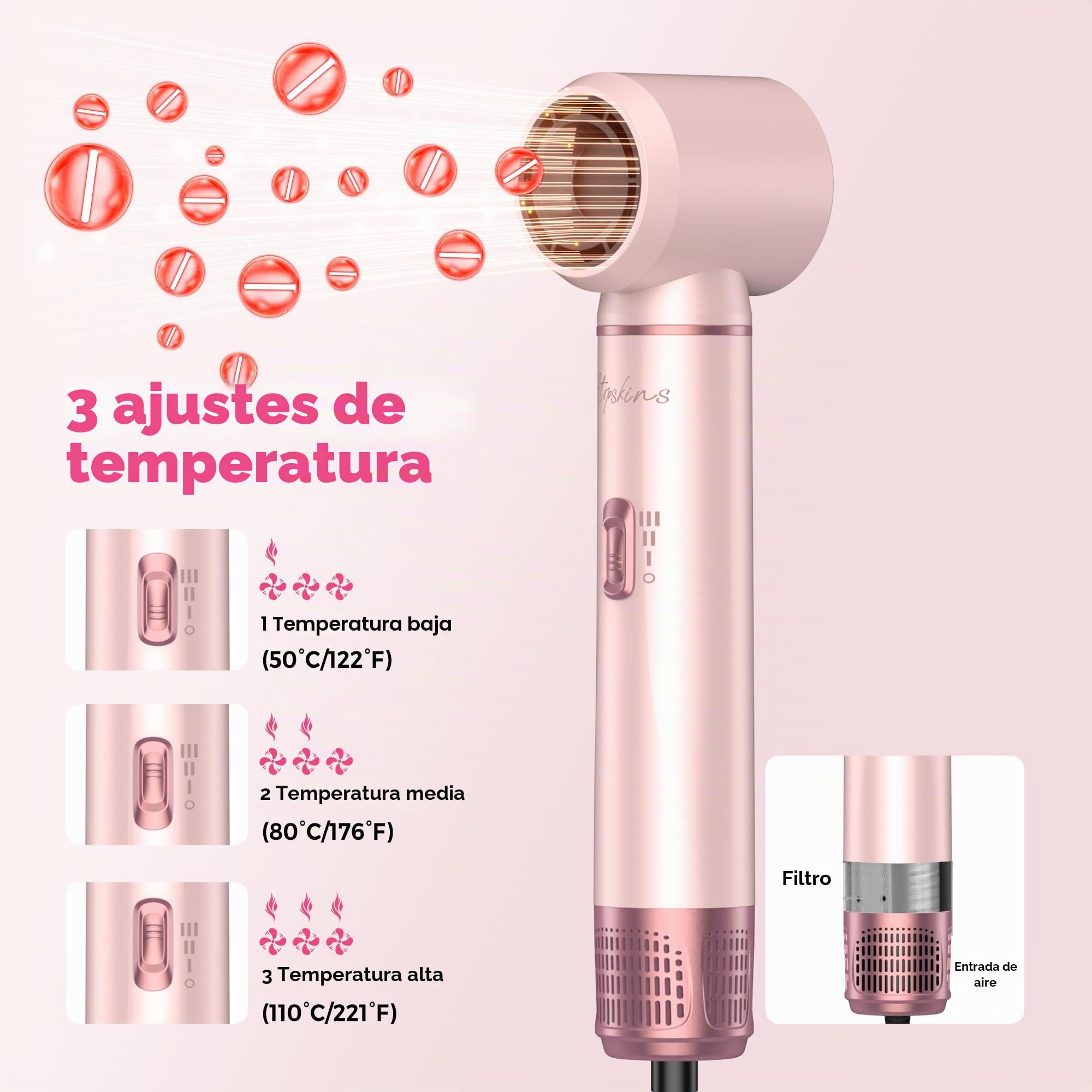 Atopskins Air Styler Secador 5 en 1 Secador Moldeador de Pelo 5 Cabezales, Caliente con Rizador, Thermal Brush, moldeador pelo Cepillo Secador Pelo uego de brochas para secar el cabello