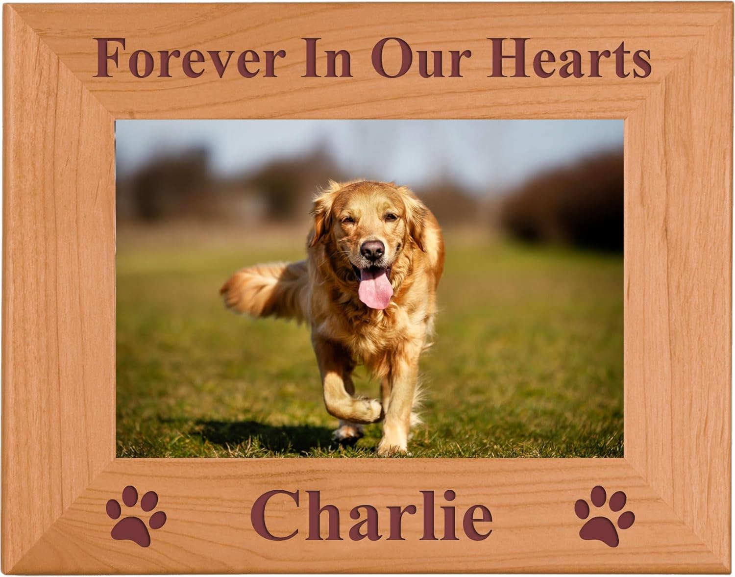 CustomGiftsNow Forever In Our Hearts Custom Dog Memorial Wood Picture Frame - (8x10 Horizontal)