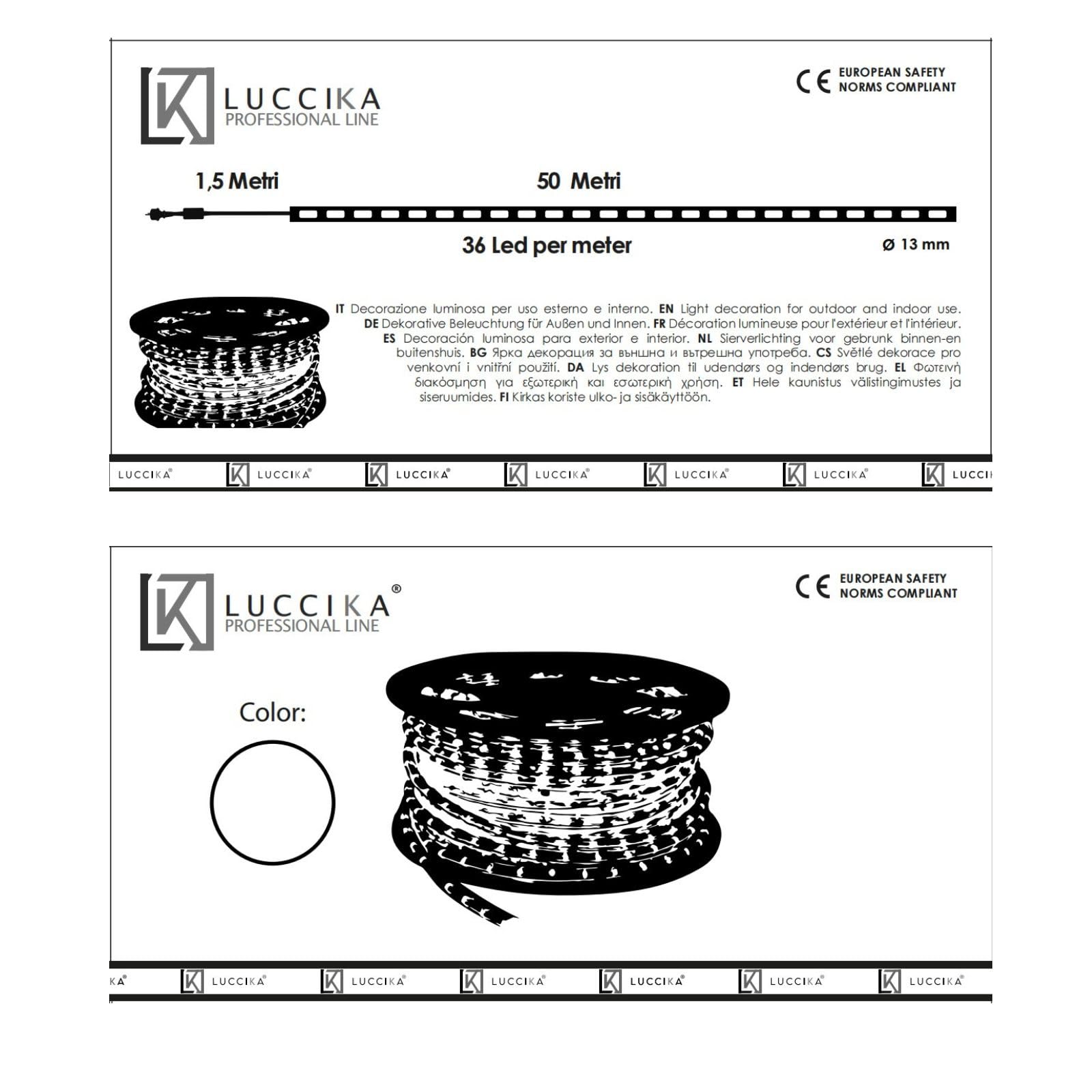Luccika LED-Lichterschlauch 50 m, transparentes PVC, 36 LEDs/M, IP67 innen und außen, zuschneidbar und verlängerbar, Touch-Steuerung, professionell für Veranstaltungen und Feiertage (RGB)