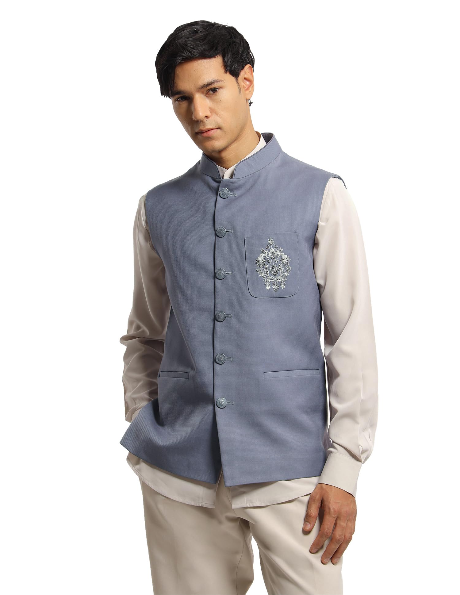 arrow Men's Mandarin Collar Tailored Fit Waistcoat (ARAKIBN5403_Blue_S)-picture-21