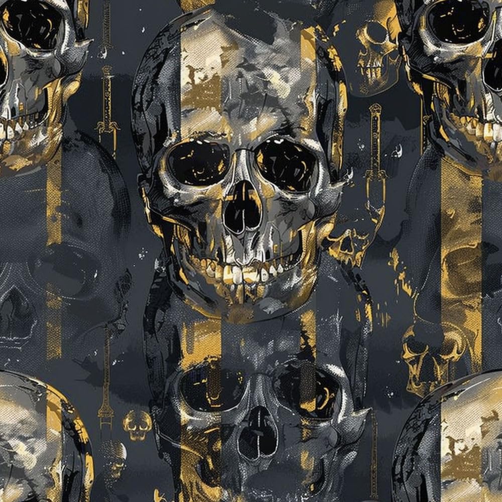 Jiaoqss I Peel And Stick Wallpaper Black Gold Skull Self Adhesive Wallpaper Vinyl Wrap Stick On Wallpaper Furniture Sticker Sticky Back Contact Paper Living Room Bedroom