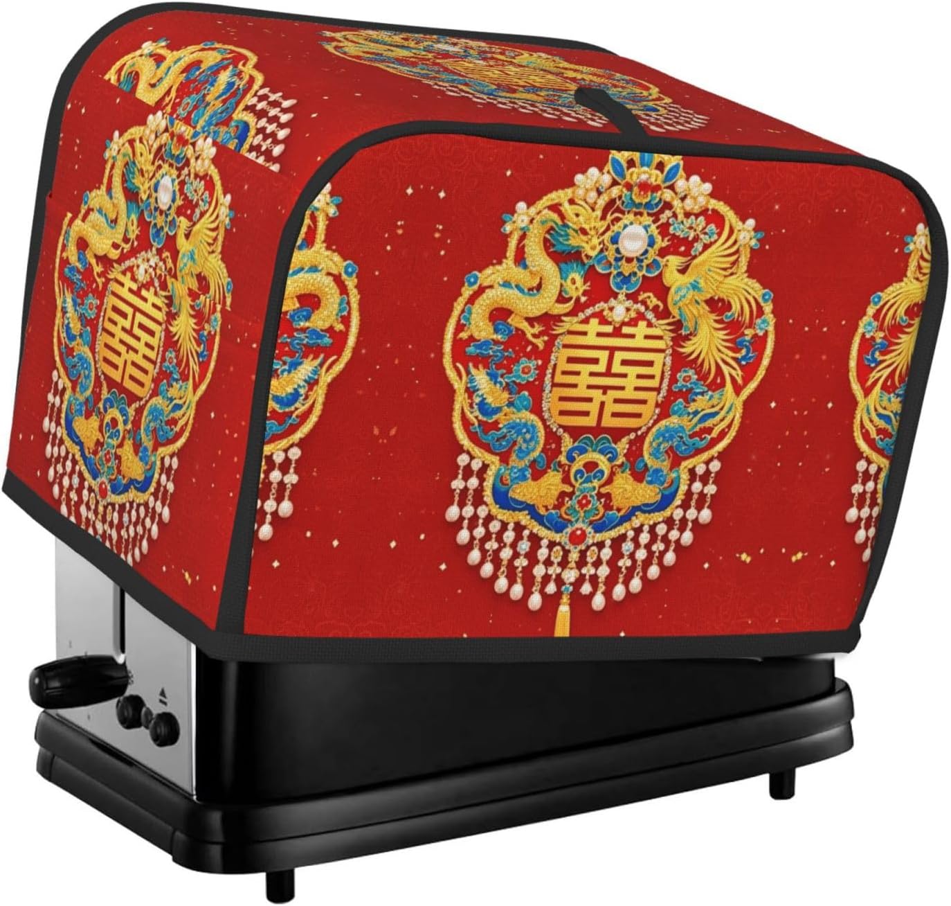 Dragon and Phoenix Toaster Cover 2 Slice, Waterproof Bread Machine Covers with Pockets Universal Size Kitchen Small Appliance Cover with Handle, Dust and Fingerprint Protection