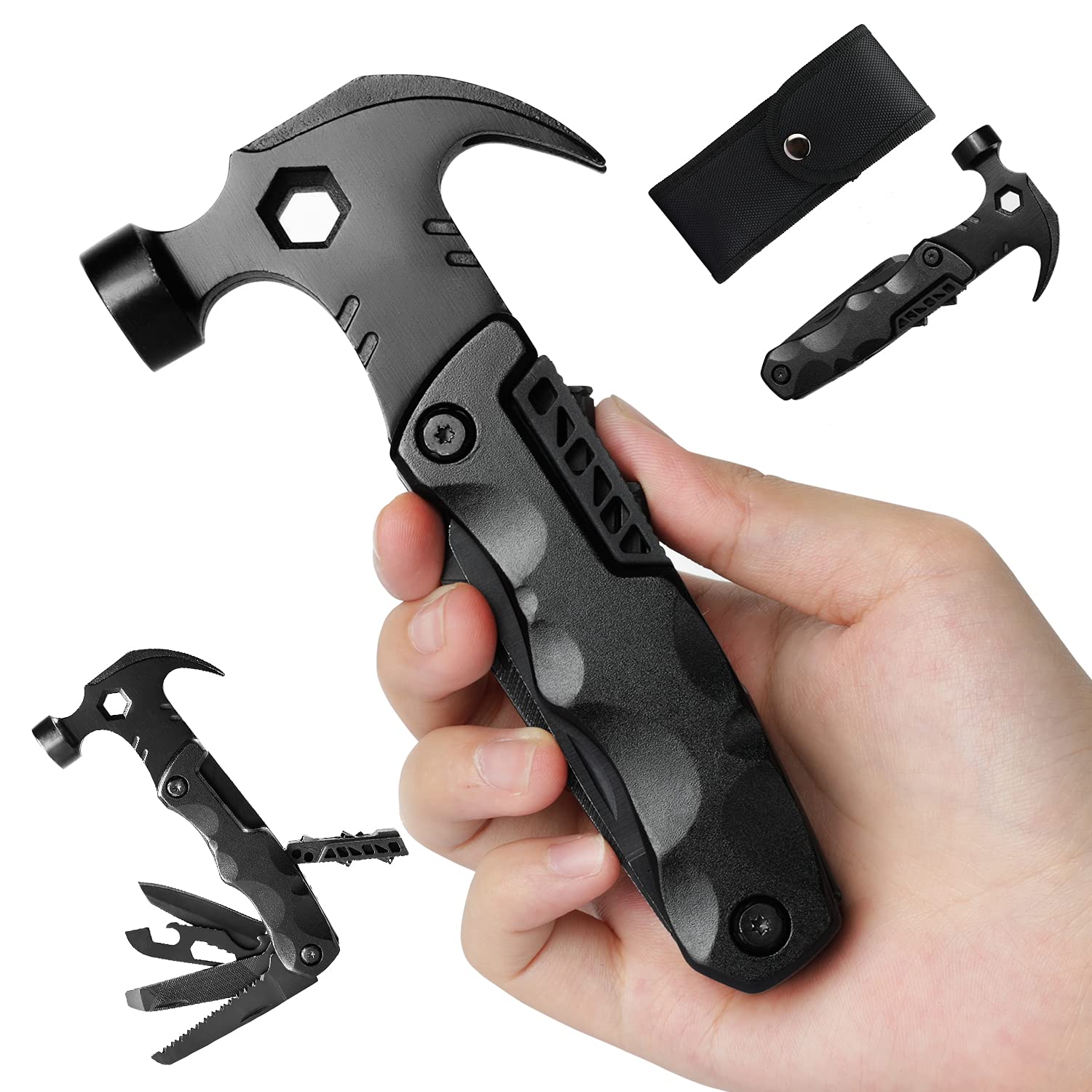 Seven Sparta Camping Multi Tools Accessories, 13 in 1 Multitool Hammer Cool Gadgets for Men, Gifts Stocking Stuffers All in One Tools for Household & Outdoor(Black)