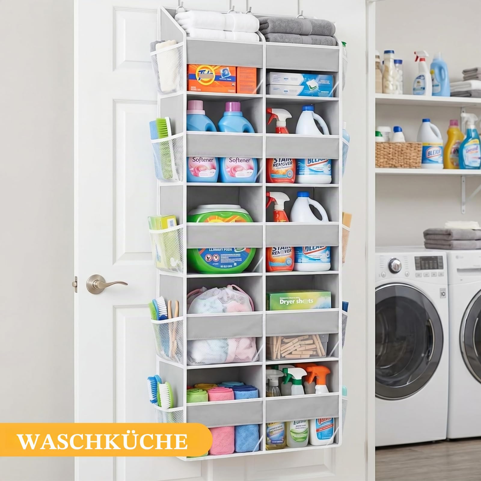 Tür-Organizer, 5-stöckig, extra groß, hinter der Tür, mit 10 großen Front- und 10 Netztaschen, 36,3 kg Kapazität, Hängeaufbewahrung mit transparentem Fenster, Kinderspielzeug, Schuhe, Windeln,