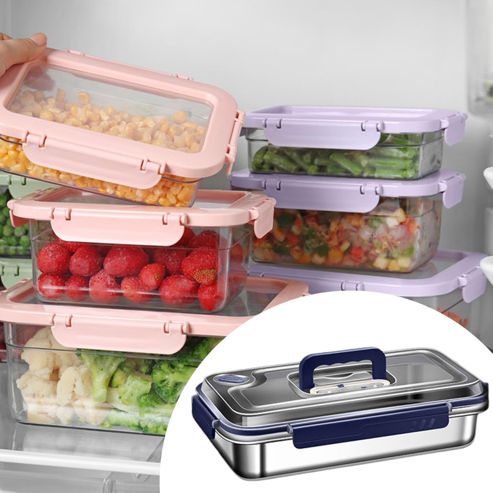 Lonchera Caja de Almuerzo Recipiente Hermético Acero Inoxidable de Gran Capacidad Apilable Portátil para Picnic Oficina Camping Escuela Viaje, 2400 Ml
