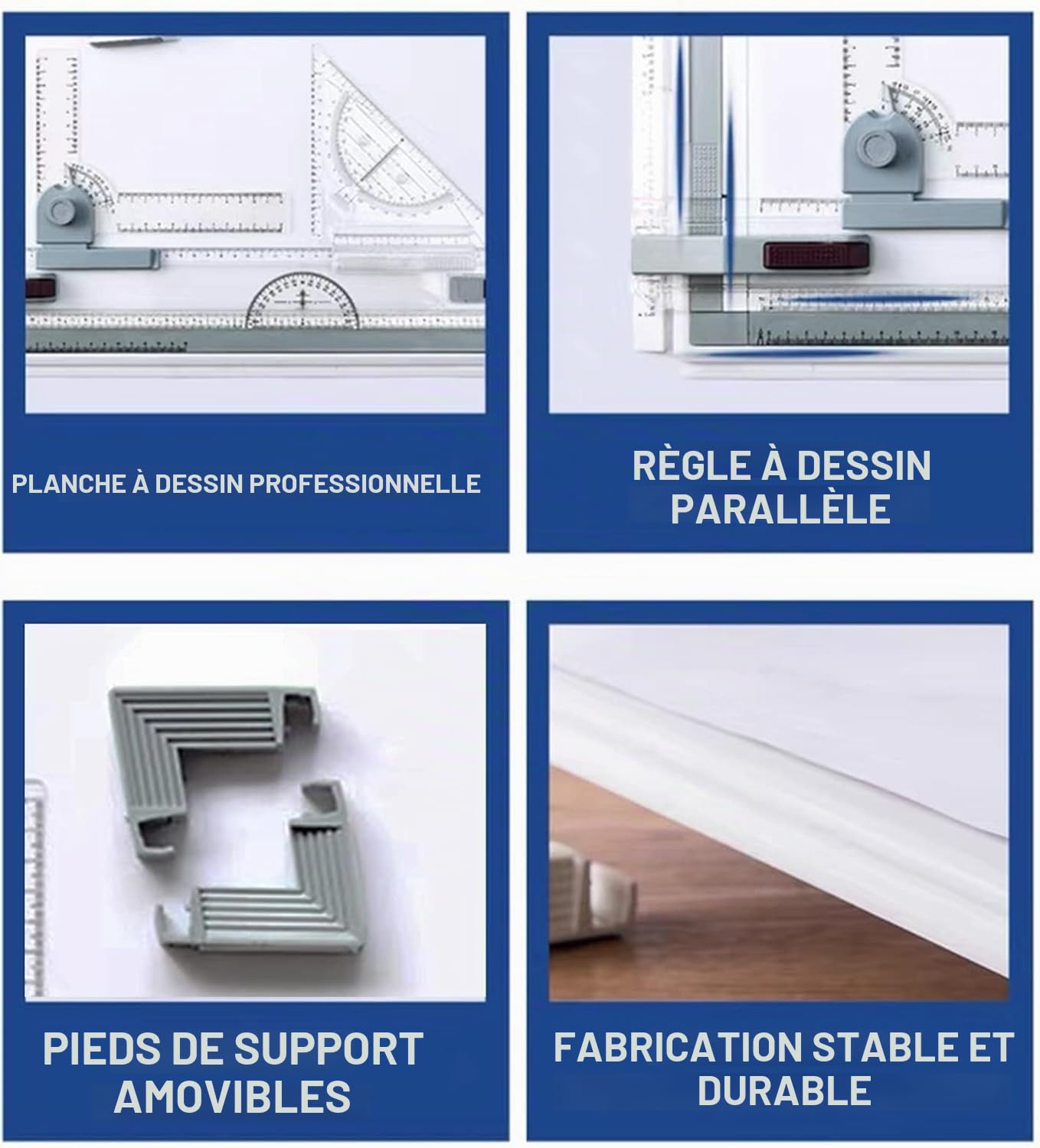 Planche à dessin A3 - Table à dessin professionnelle avec règle coulissante - Équerre et échelle en T - Pour ingénieurs, designers, étudiants - Pour travailler et étudier avec précision