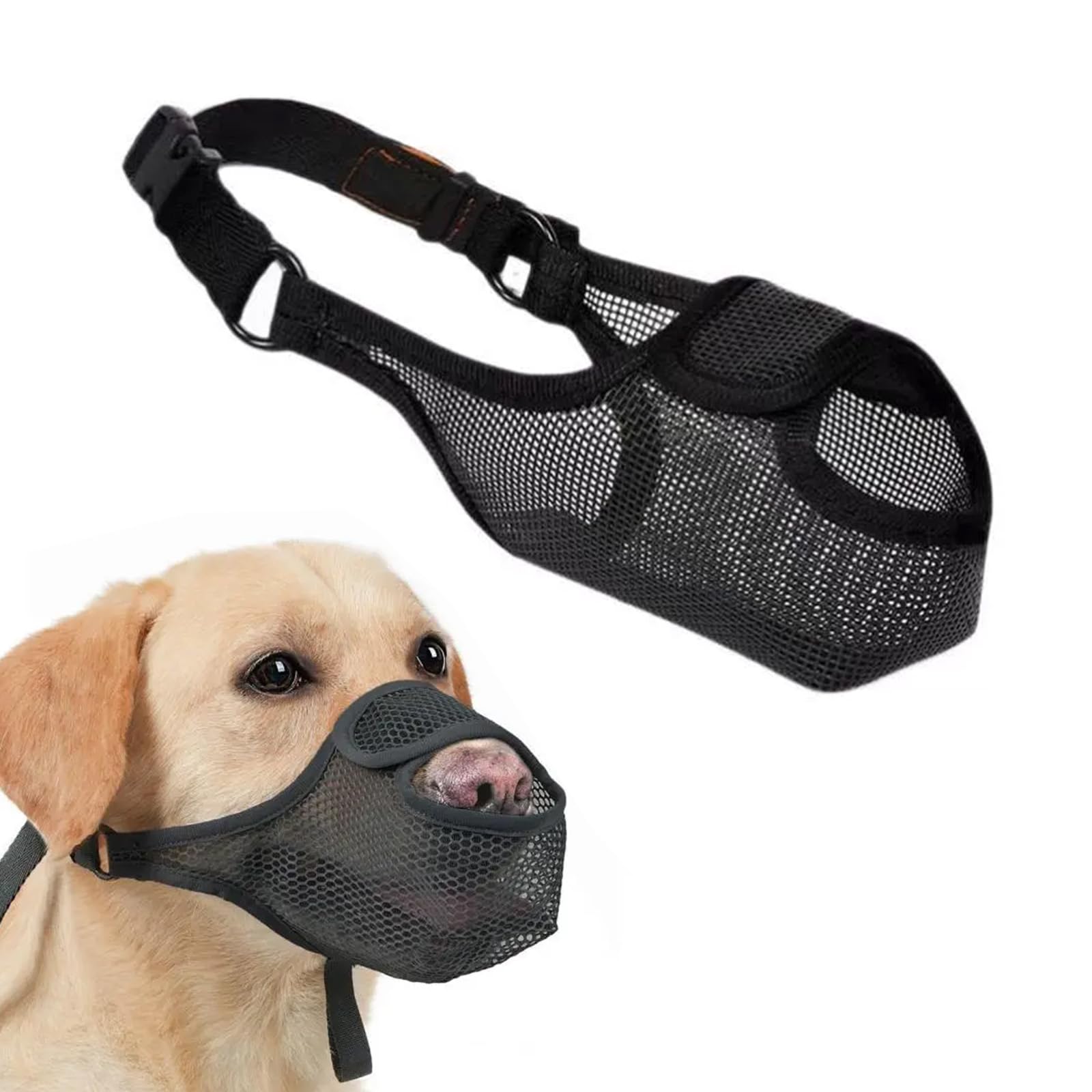 Qiyuda Dog Muzzle, Soft Breathable Adjustable Air Mesh Muzzle Mussel for Small Medium Large Dogs with Front Opening Design Allows Panting Drinking (Black,L)