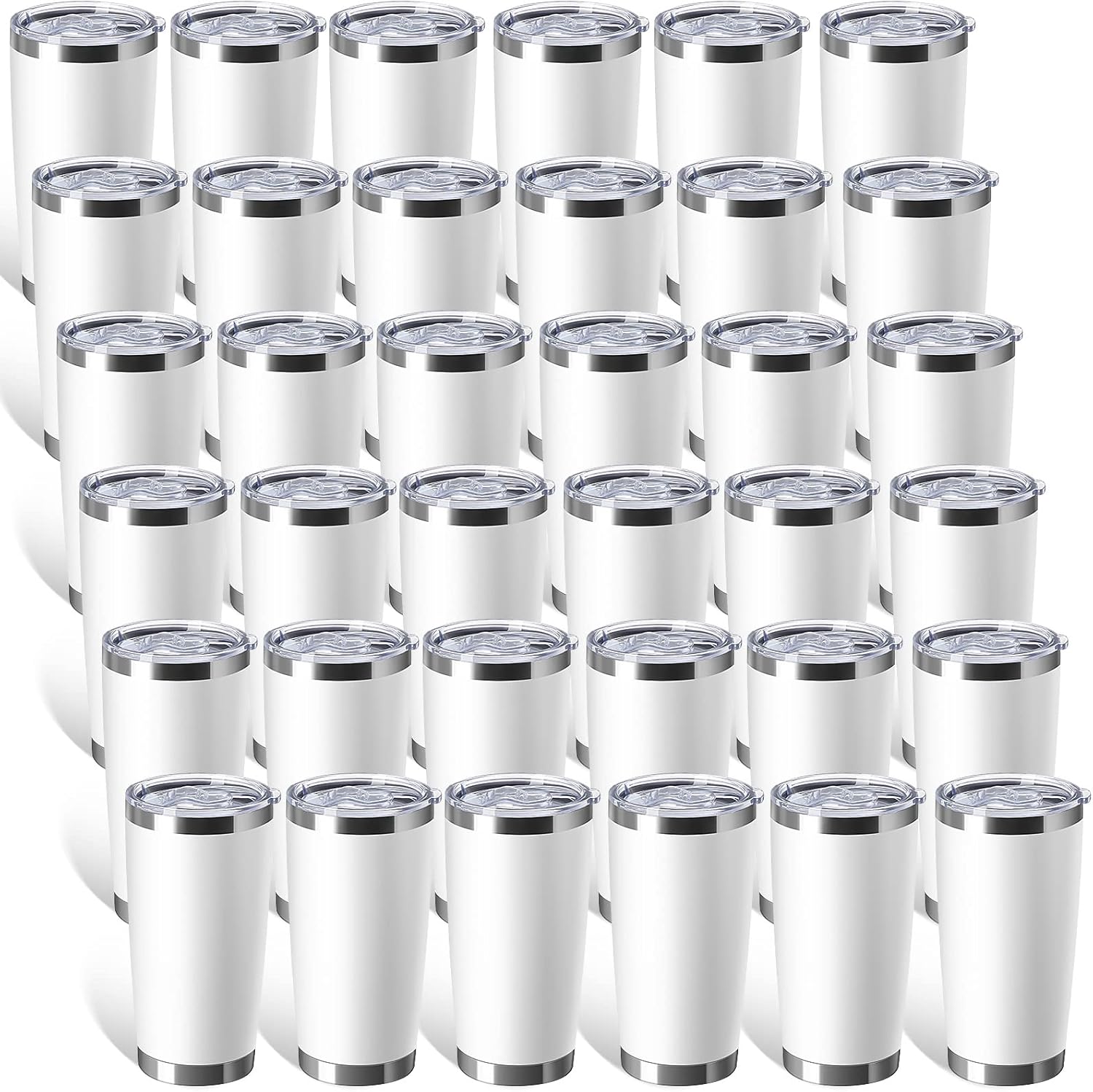 sieral 36 packs stainless steel tumbler bulk with lid vacuum double wall insulated travel coffee mug powder coated tumbler cup for graduation wedding christmas birthday party(white, 20 oz) white 20 oz