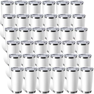 Sieral 36 Pack 20oz White Stainless Steel Insulated Tumblers with Lids - Bulk Vacuum Double Wall Coffee Mugs for Parties Gifts Weddings