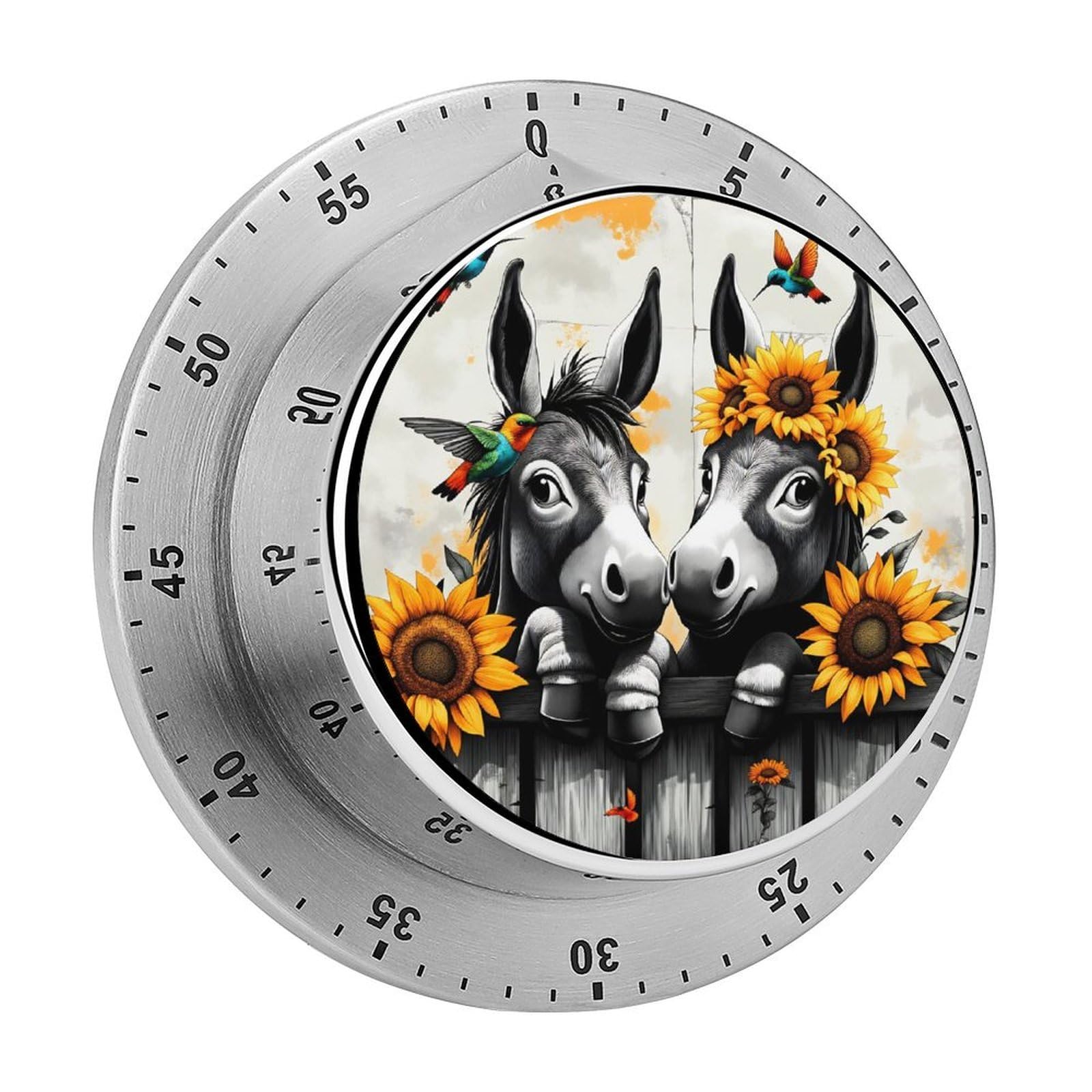 Donkeys Sunflowers Hummingbirds 60 Minute Wind Up Timer,Visual Mechanical Magnetic Timer with Loud Alarm for Kitchen