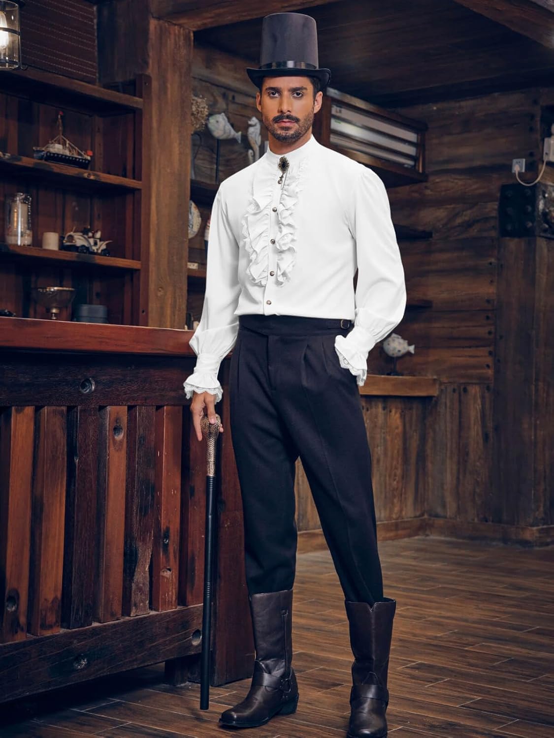 Bbalizko Men Pirate Shirt Victorian Ruffle Medieval Renaissance Vampire Ruffled Steampunk Puffy Halloween Cosplay Shirts - Image 4