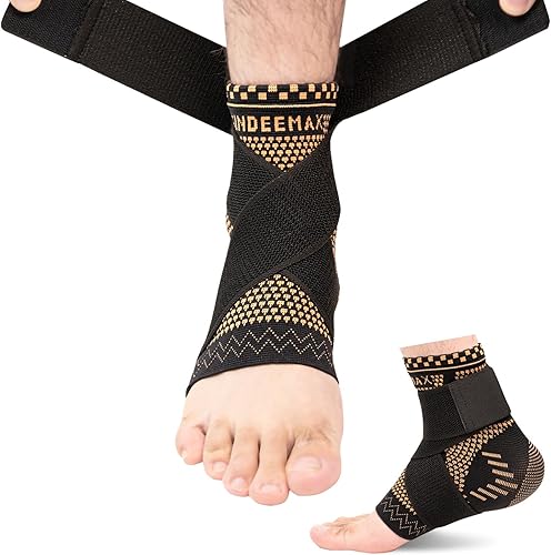 INDEEMAX Tobillera con correas ajustables para alivio de la fascitis plantar, paquete de 2 tobilleras de cobre de compresión para hombres y mujeres,