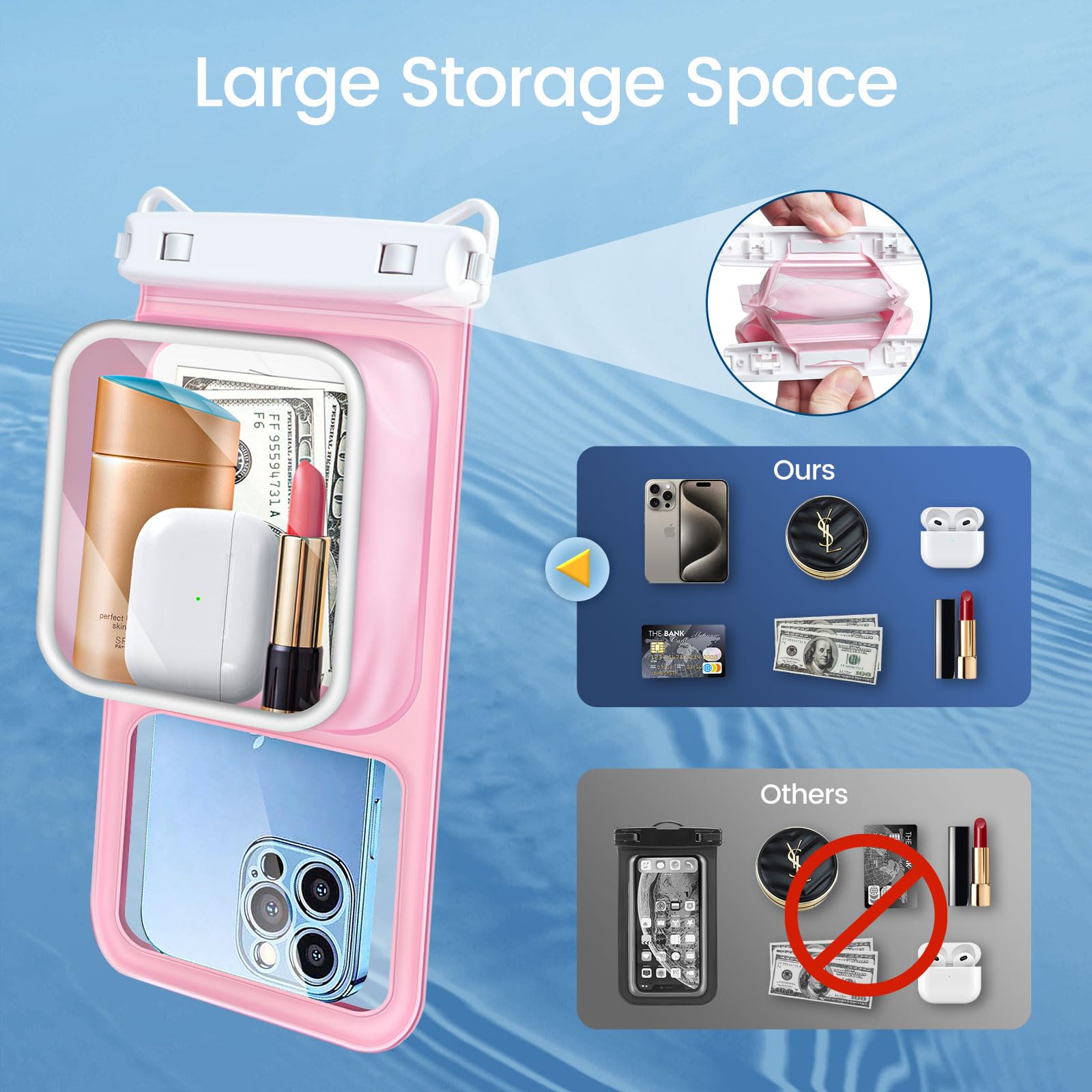 Niveaya [Flotable] Bolsa Flotante Impermeable para teléfono, 2 Paquetes de hasta 8.5 Pulgadas, Gran Espacio Ajustable con cordón para el Cuello, Funda Impermeable para teléfono, Bolsas secas para