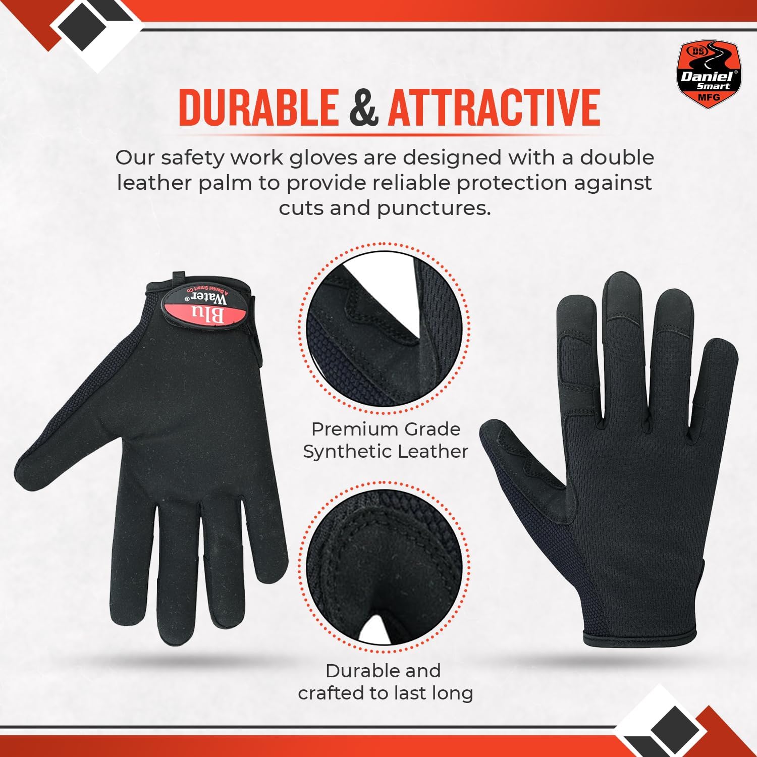 Daniel Smart Universal Work Gloves Black Synthetic Leather with Breathable Mesh Back – Ideal for General Maintenance Work